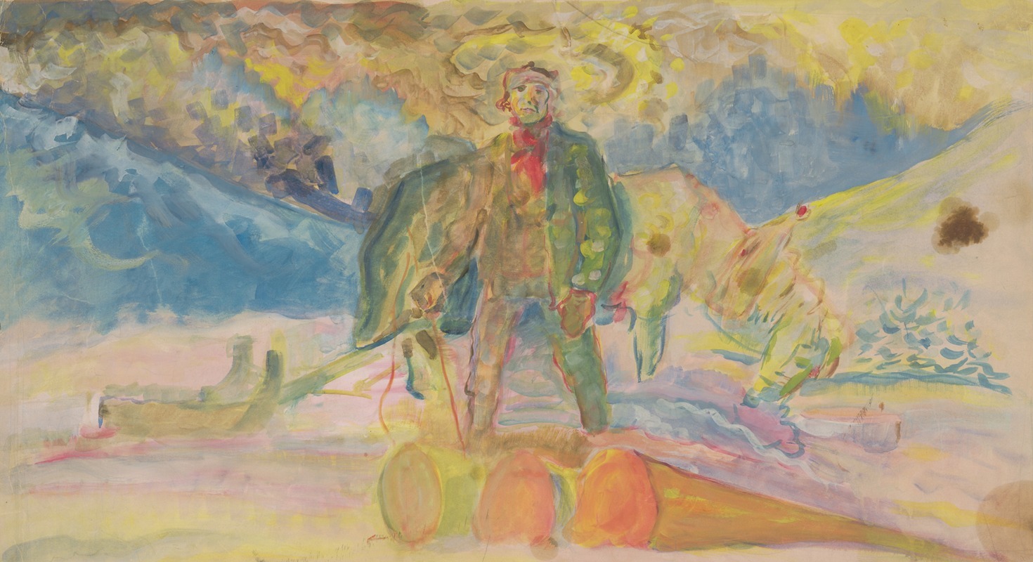 A depiction of wood gathering in a rural setting.