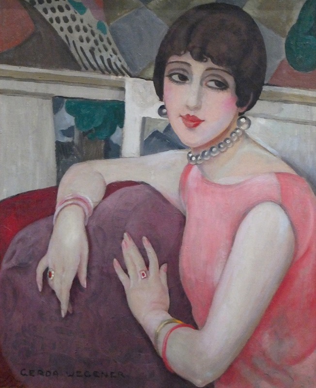 This painting depicts Lili Elbe, a pioneering transgender figure, in a delicate and colorful style.