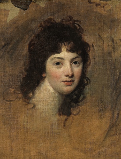A captivating portrait of a woman by George Romney.