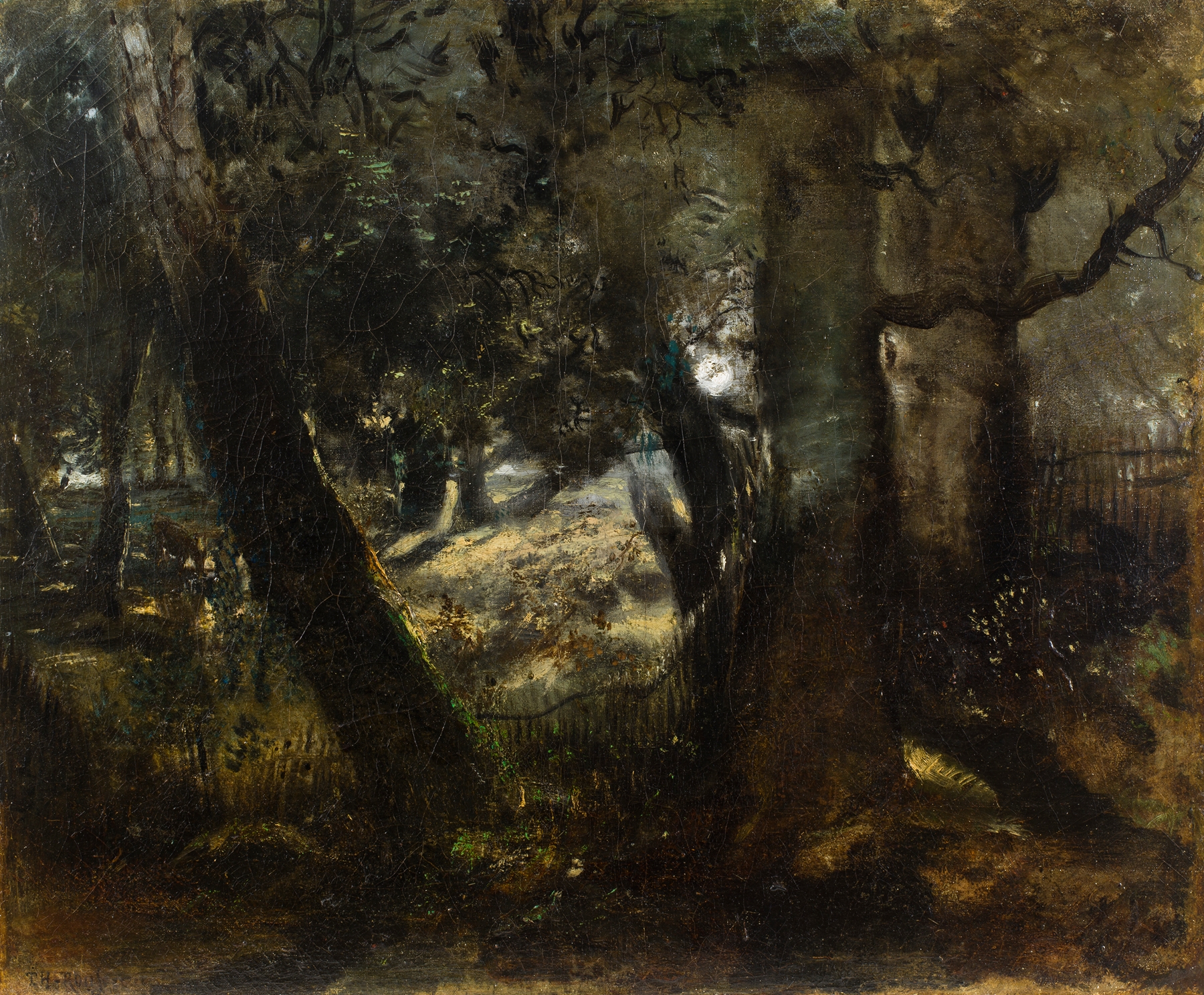 Pheasantry in the Forest of Compiègne by Théodore Rousseau, oil painting depicting a tranquil forest scene