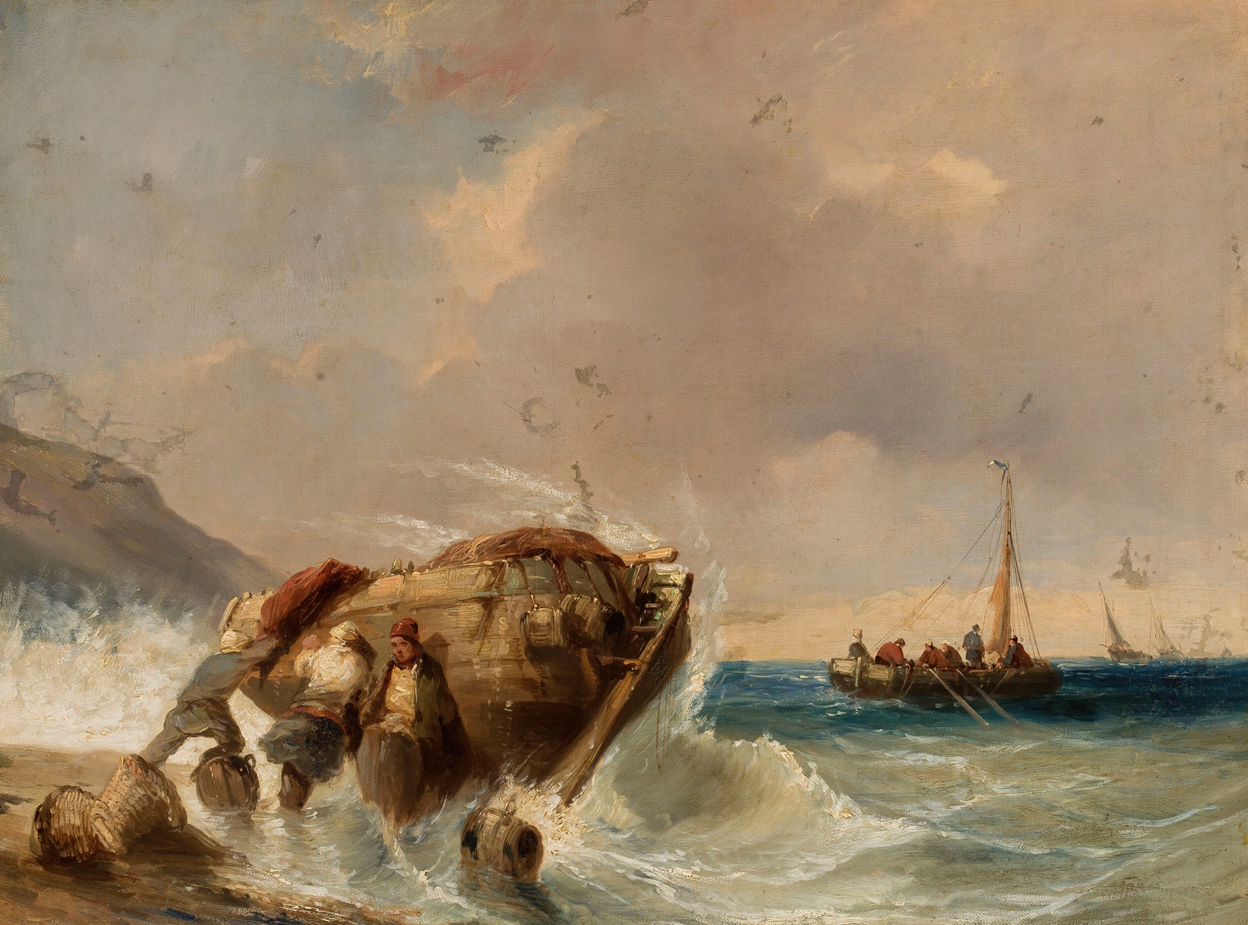 Fishing boat at the seaside, by Eugène Isabey, public domain