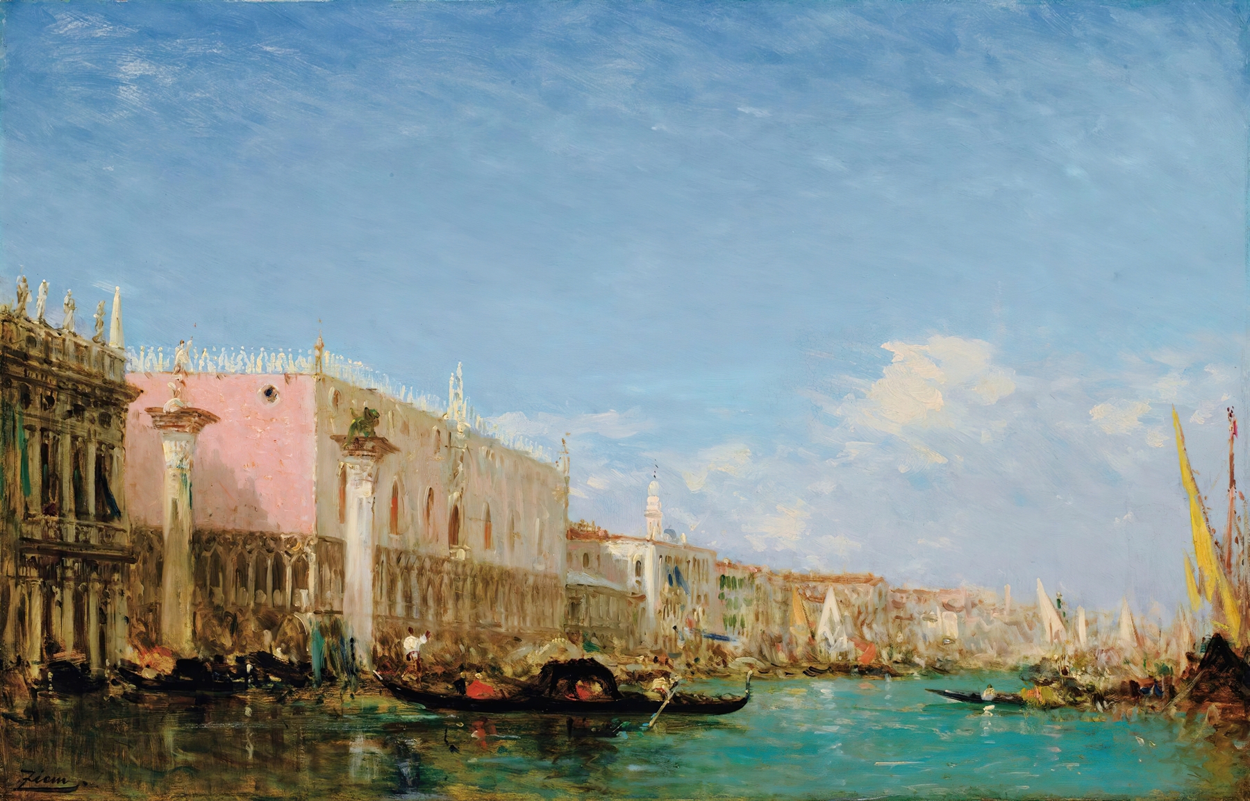 Le quai des esclaves, Venise by Félix Ziem, oil painting depicting figures in a crowd in Venice.