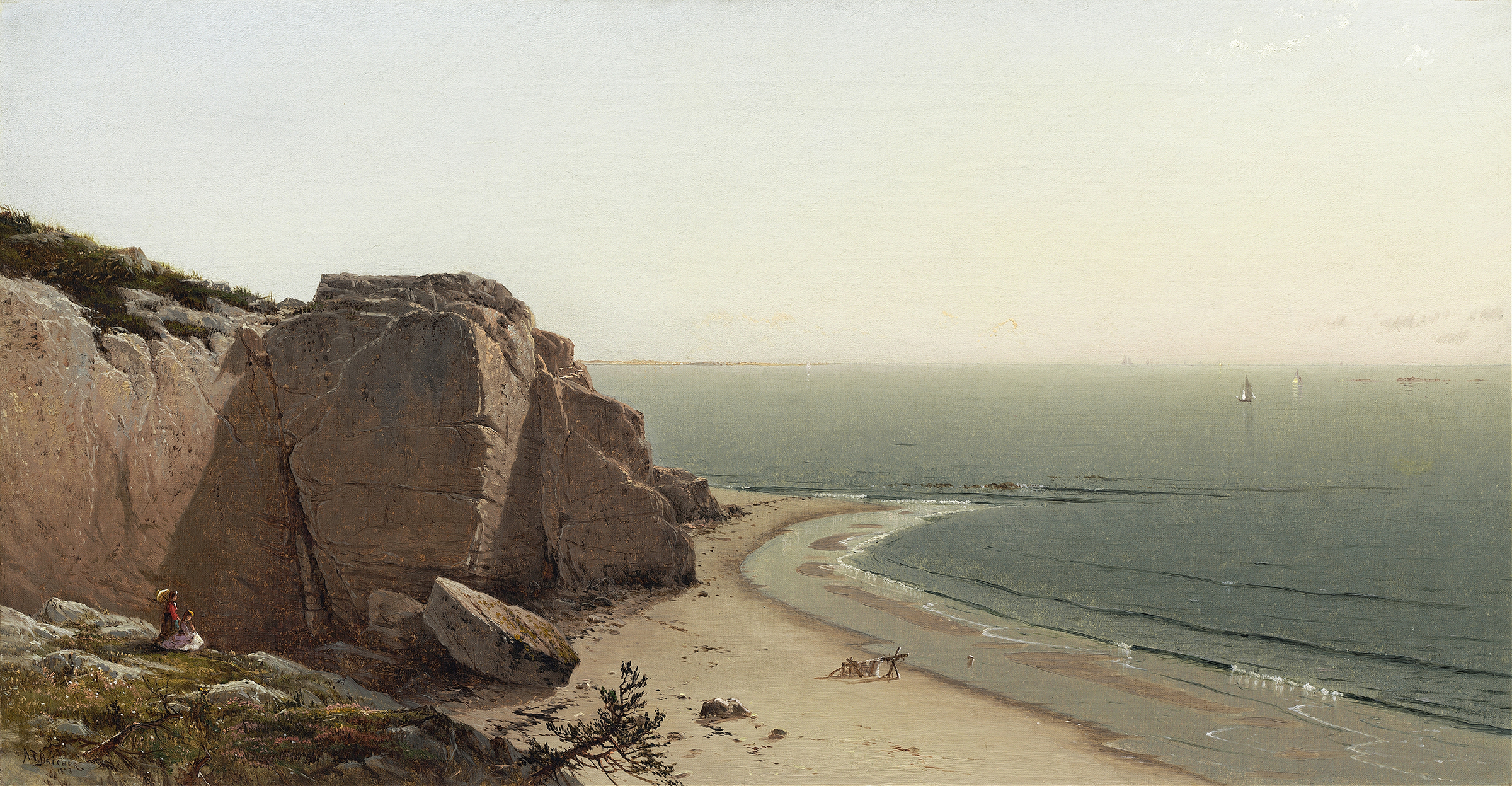 A Quiet Day near Manchester by Alfred Thompson Bricher, oil painting depicting a serene river landscape.