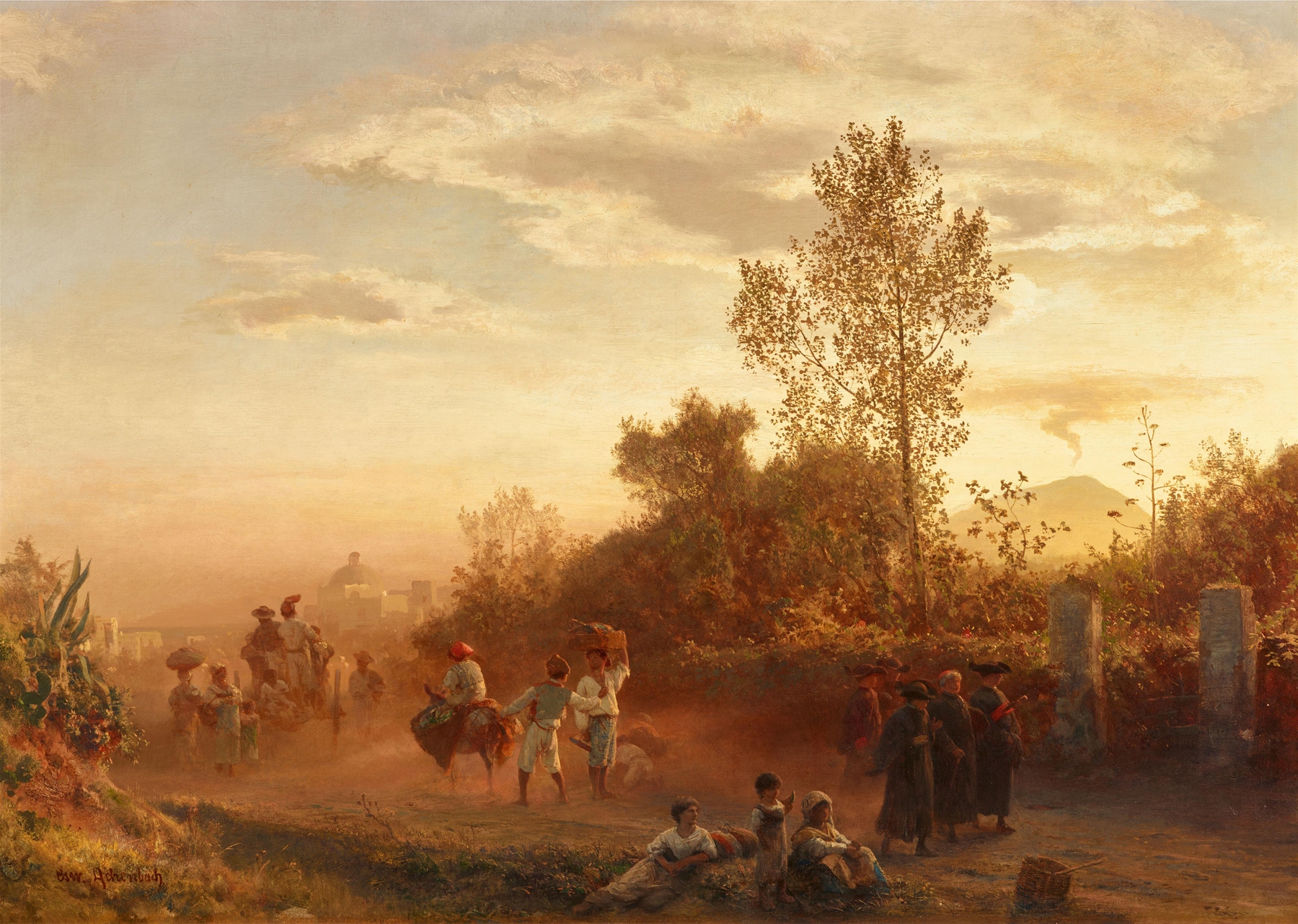 Landstraße bei Neapel mit Vesuv im Hintergrund, by Oswald Achenbach, public domain