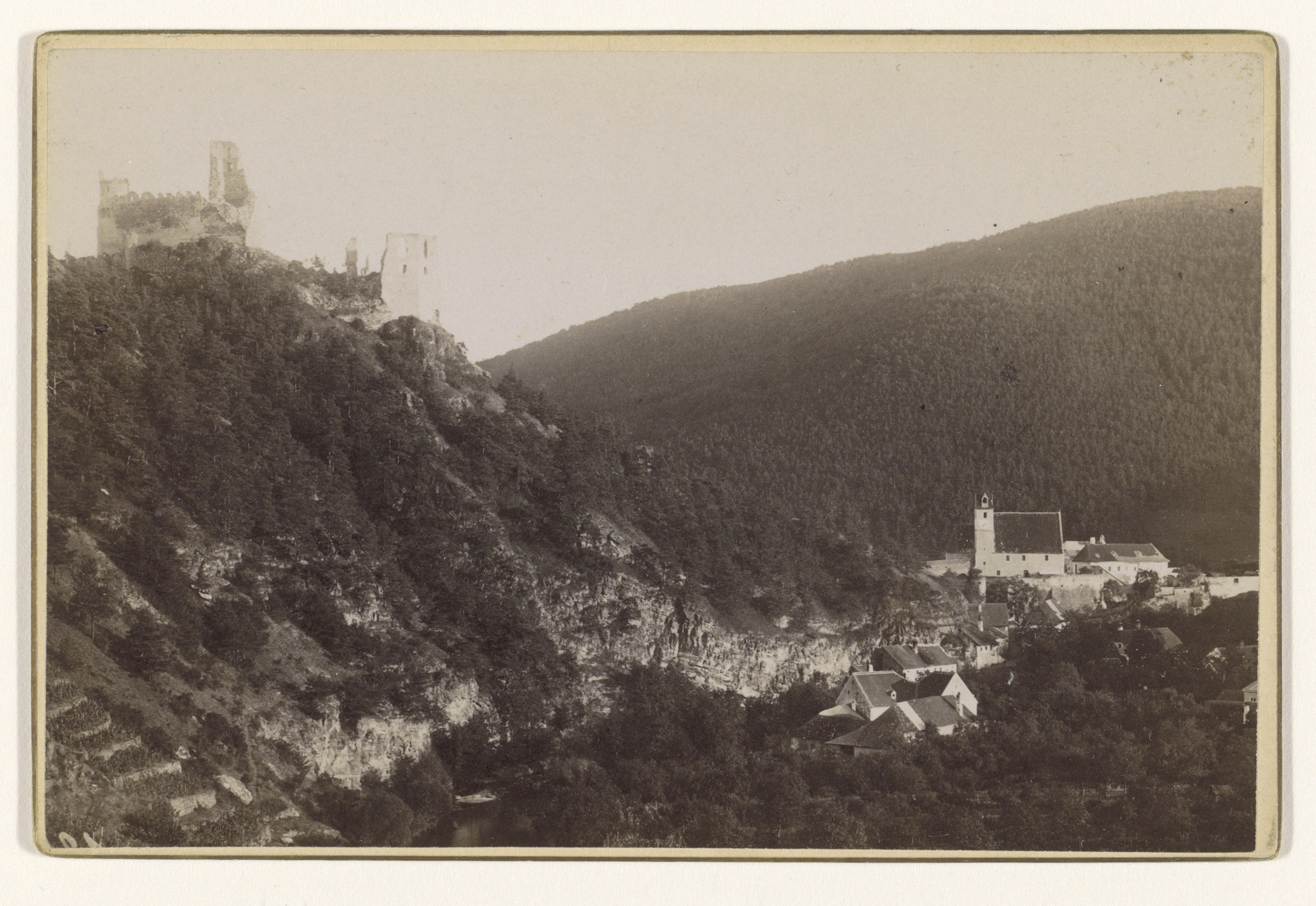 Landscape of ruins and the city of Senftenberg, albumen print by Franz von Prandtstetter