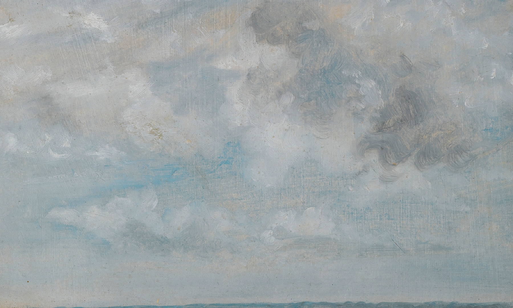 Study Of Clouds by John Constable, oil on canvas depicting a blue sky with billowing white clouds.