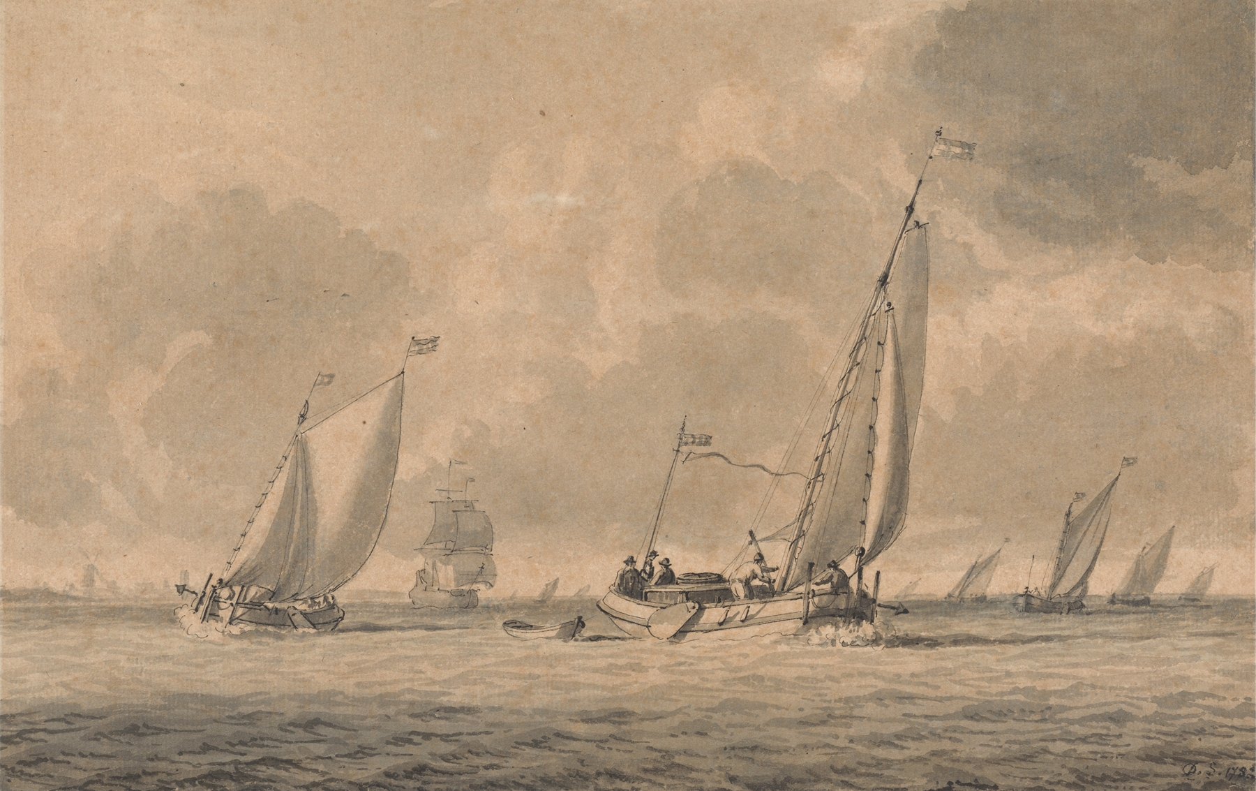 Barges Heading out to Sea, by Dominic Serres, public domain