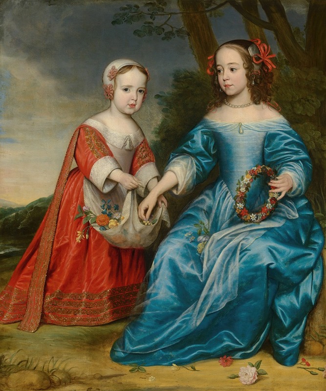 A double portrait of Prince Willem III and his Aunt Maria as children, showcasing their youthful innocence.