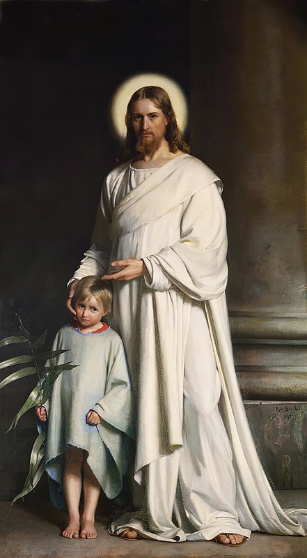 Carl Bloch's painting depicts Christ blessing a child with warmth and tenderness.