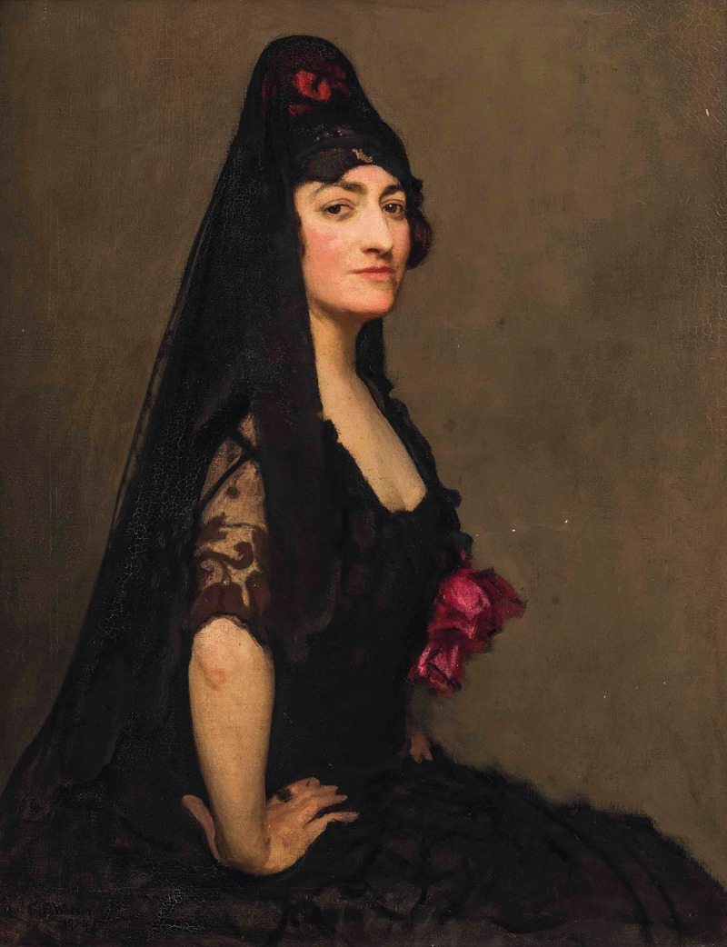 A portrait of Countess Morphy wearing a Spanish mantilla by George Spencer Watson.