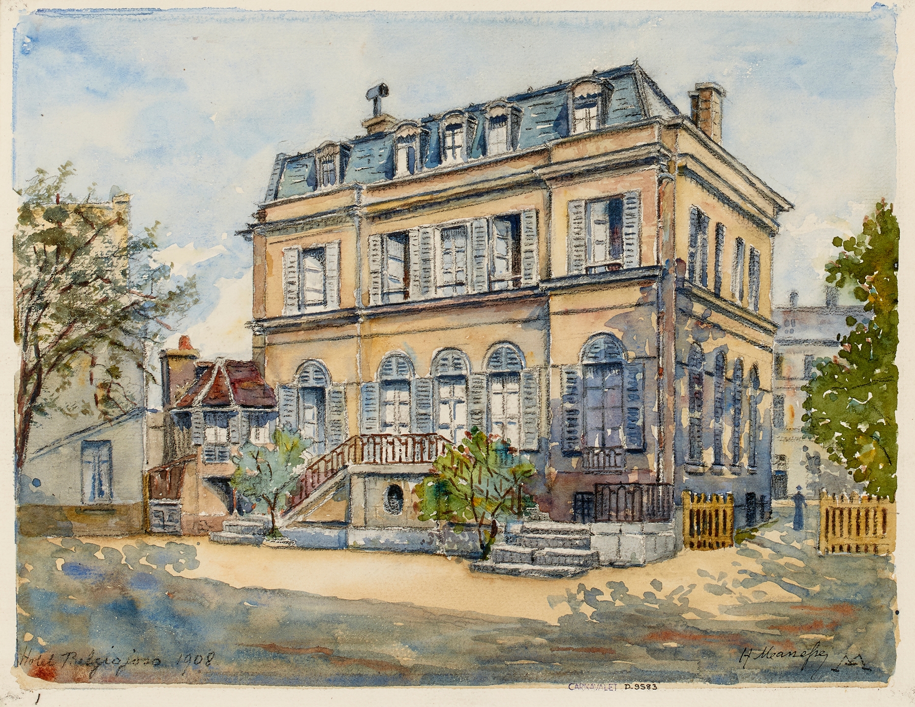 oil painting by Georges-Henri Manesse depicting Hôtel de la princesse Belgiojoso with rich greens and warm light