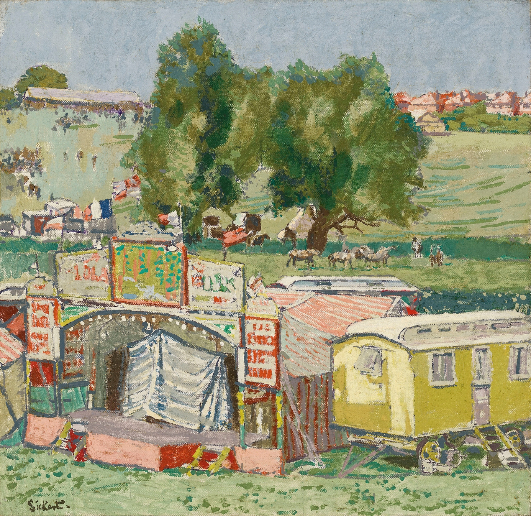 Genre scene depicting figures at Barnet Fair, oil painting by Walter Richard Sickert