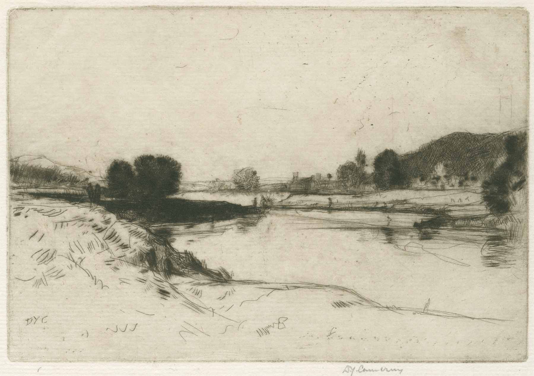 The Forth, etching by David Young Cameron, depicting a twilight landscape with river and shadows.