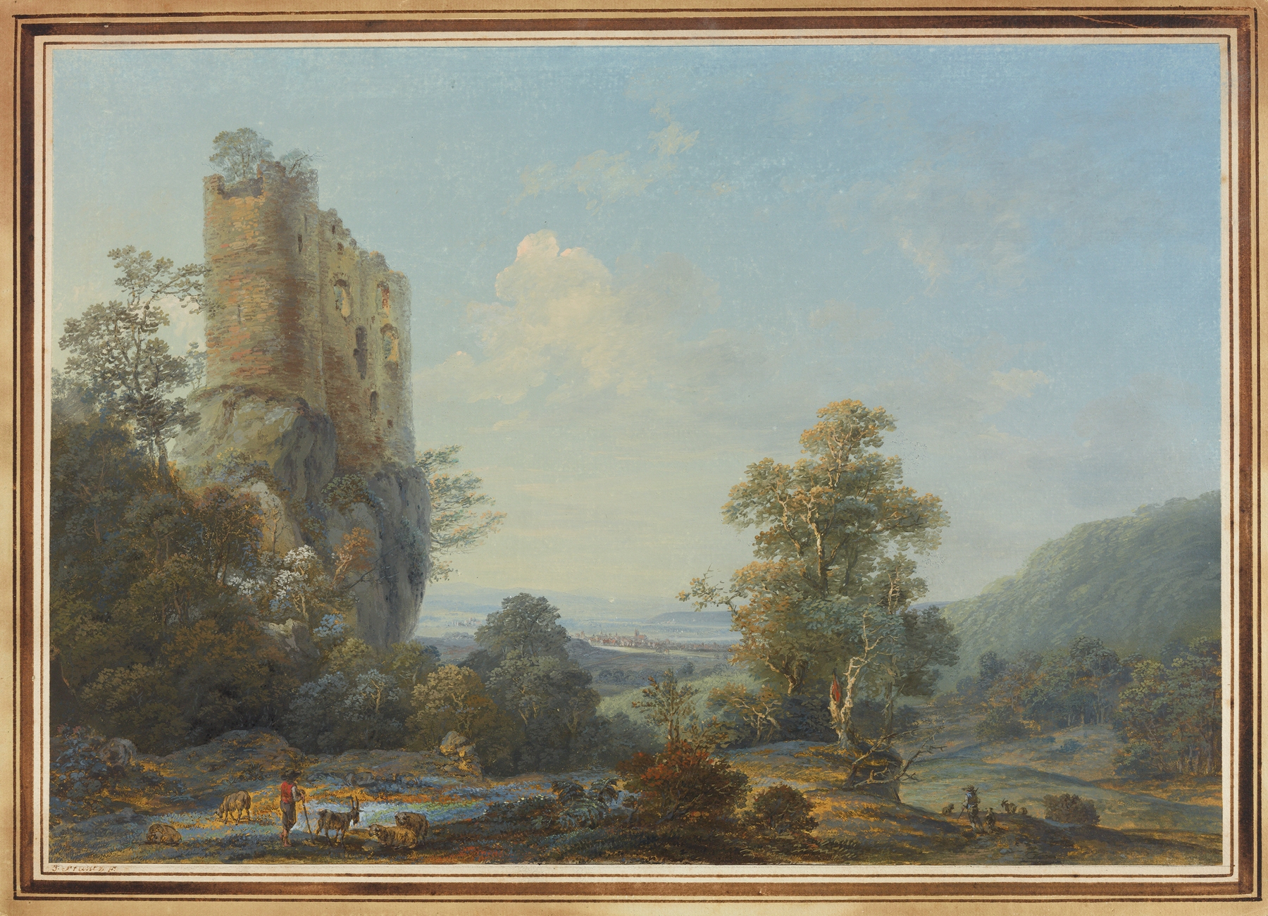Schloss Reichenstein bei Arlesheim by Johann Joseph Hartmann, oil painting depicting a castle at twilight