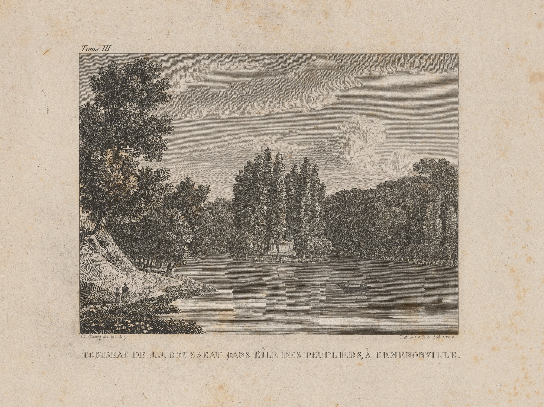 Rousseau’s tomb on the Isle of Poplars, oil painting by Etienne Devilliers