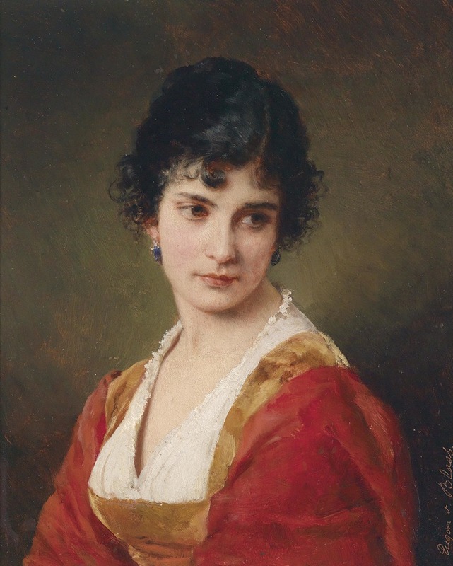 A portrait of a young woman by Eugen von Blaas.
