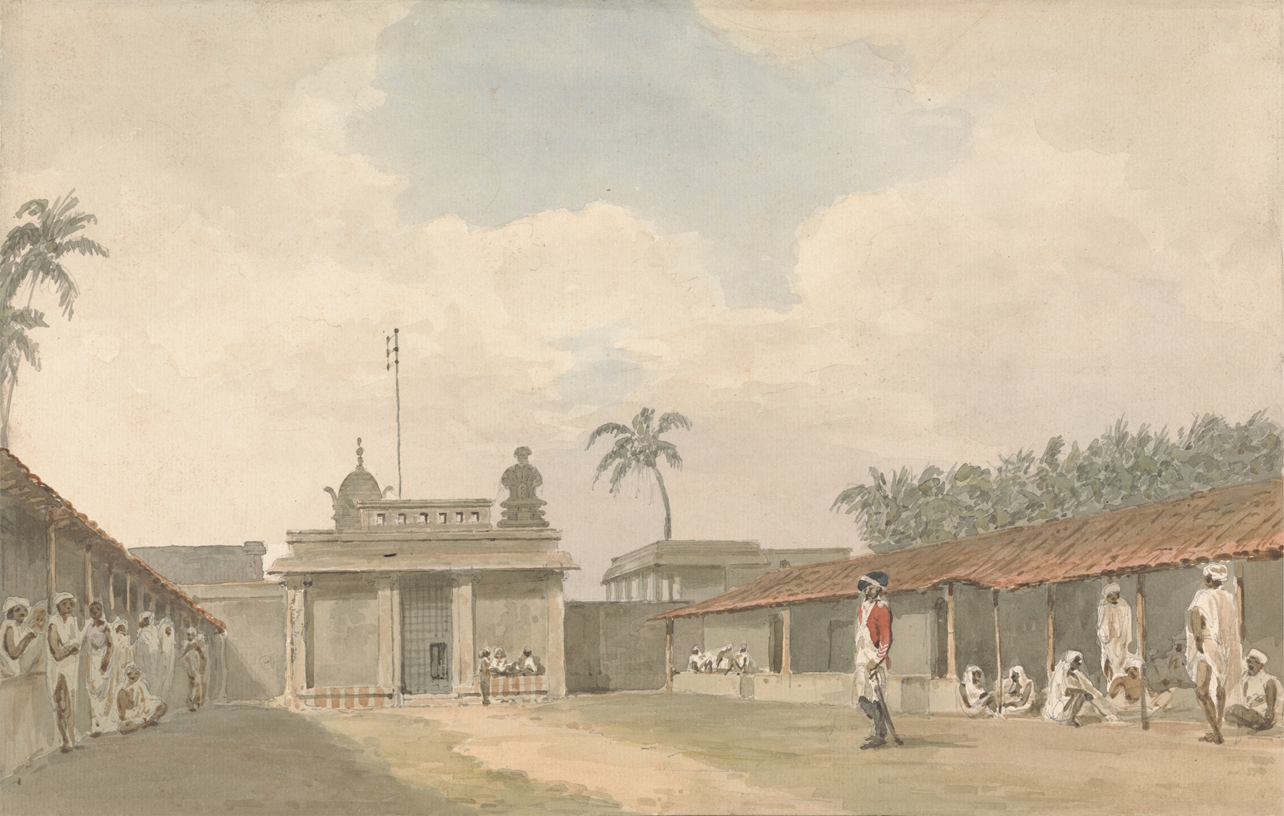 Figurative oil painting by Samuel Davis featuring a sepoy sergeant in a compound.