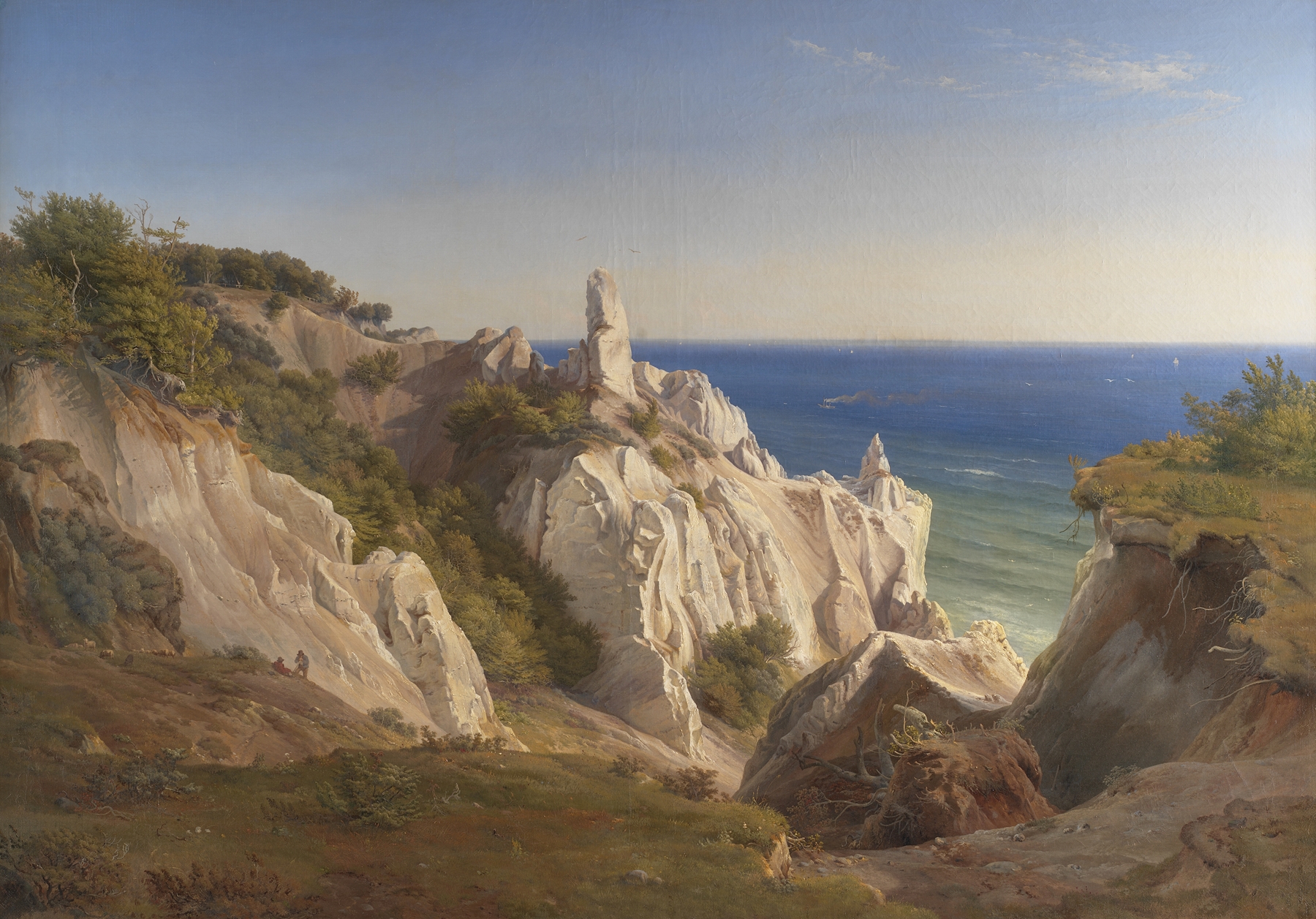The Cliffs of the Island of Møn by Louis Gurlitt, oil painting depicting cliffs and ocean.