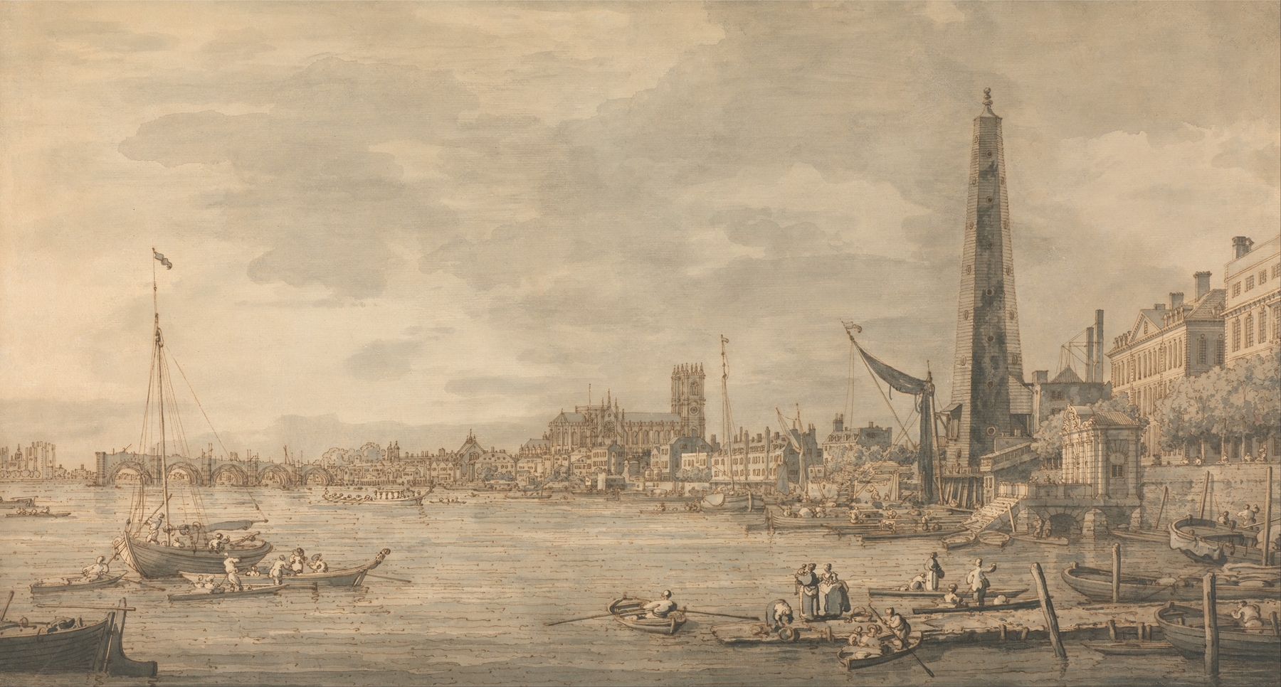 The City of Westminster from Near the York Water Gate, by Canaletto, public domain