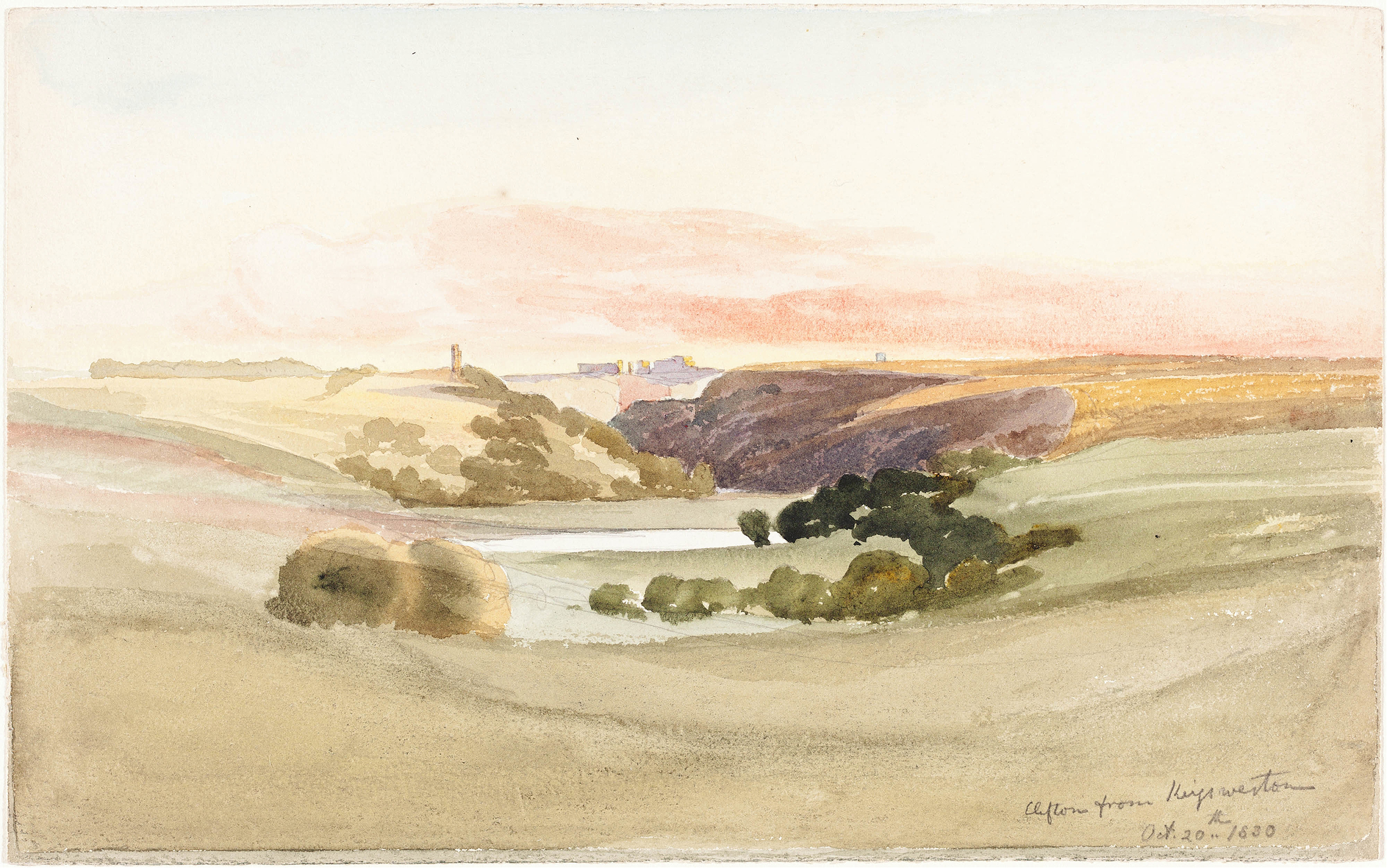 Landscape oil painting by Rev. James Bulwer depicting hills and clouds