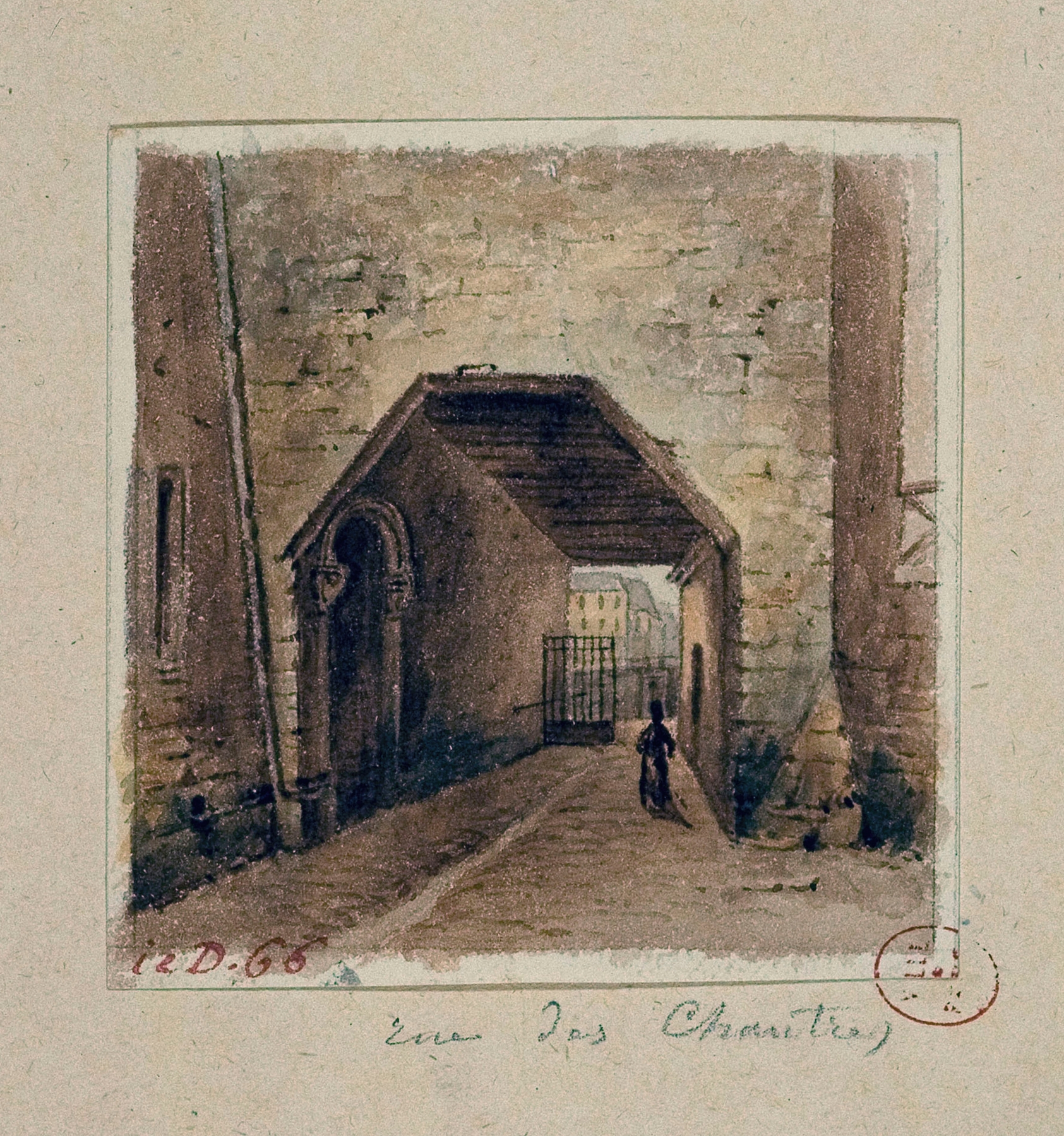 Rue des chantres (entre le quai aux fleurs et la rue Chanoinesse)., by Auguste-Sébastien Bénard, public domain