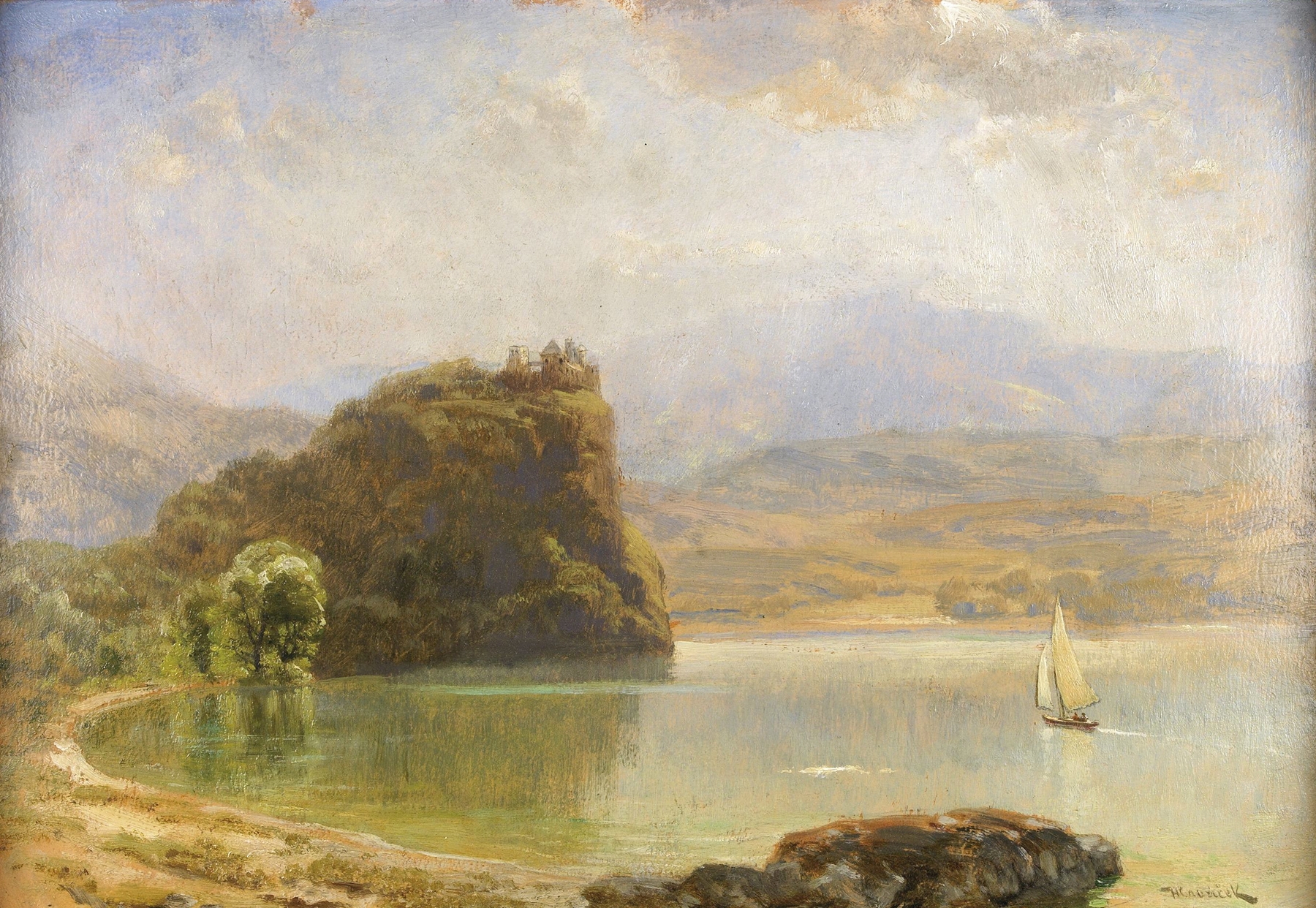 Landschaft mit Burg, by Anton Hlavacek, public domain