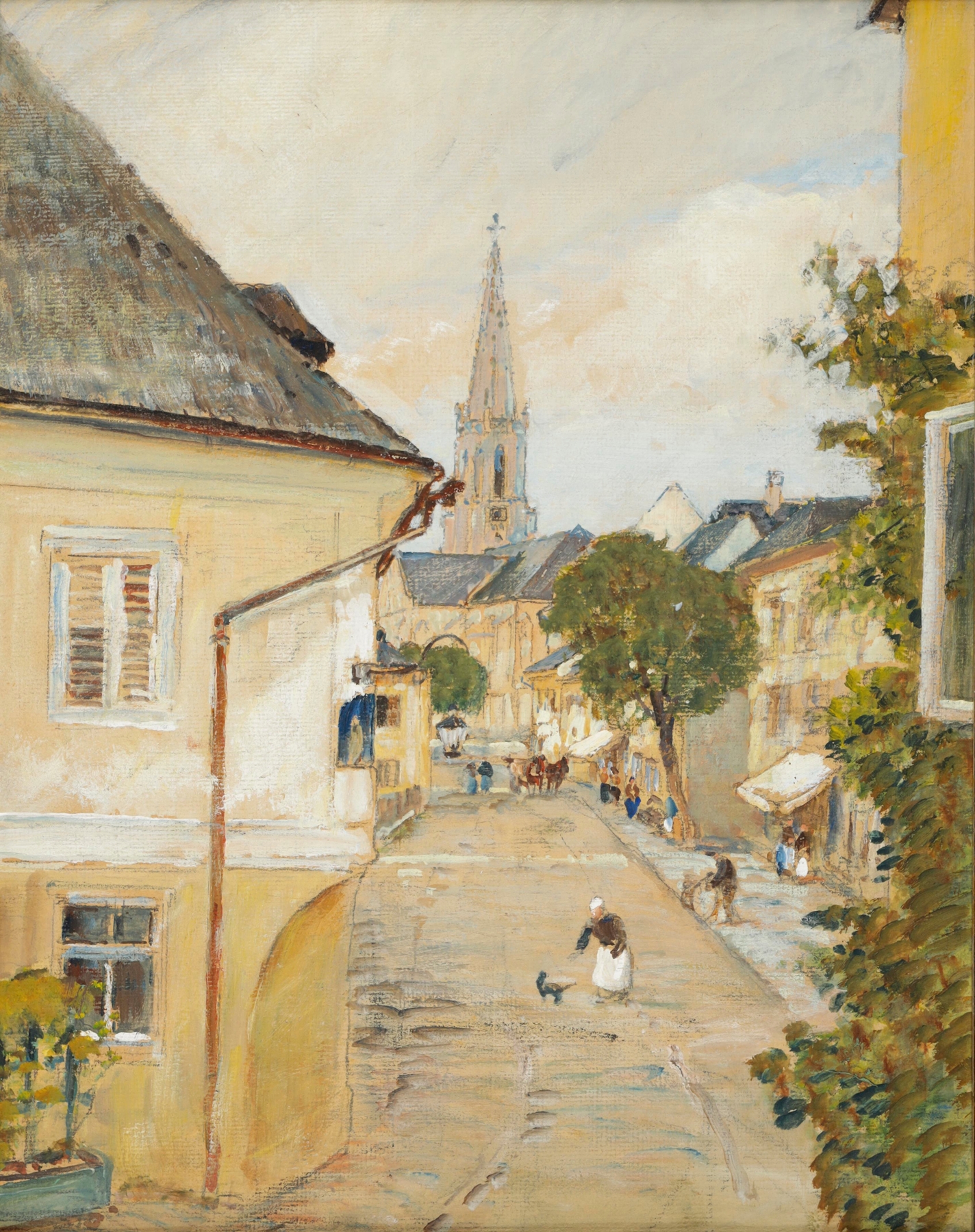 Interior scene with a window showing a landscape, oil painting by Rudolf Ribarz
