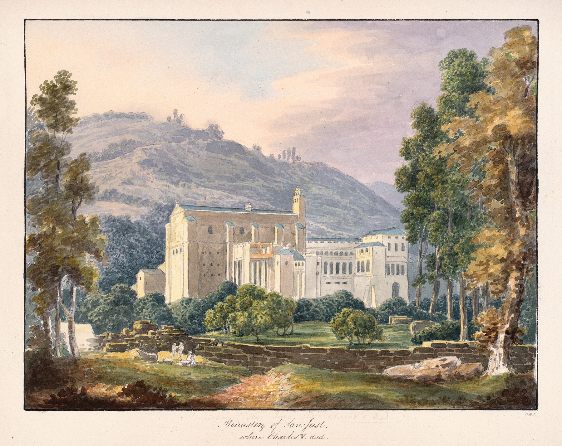 Monastery of San Just, architecture in oil on canvas by Charles Hamilton Smith
