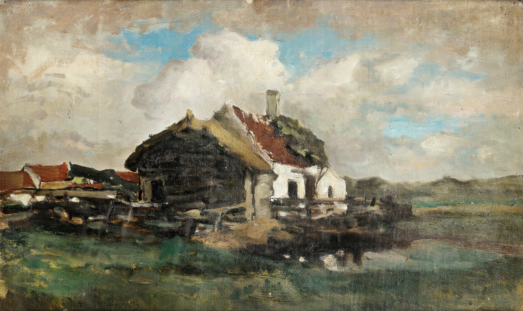 The Abandoned House by Félicien Rops, oil on canvas depicting a dilapidated house under a stormy sky.