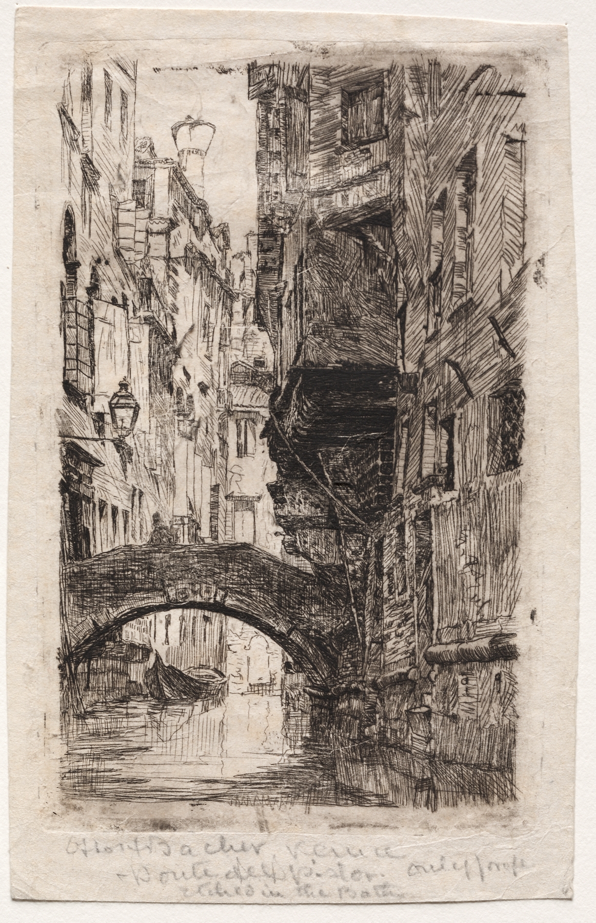 Ponte del Pistor by Otto Henry Bacher, watercolor on paper, depicting a bridge over water with reflections.
