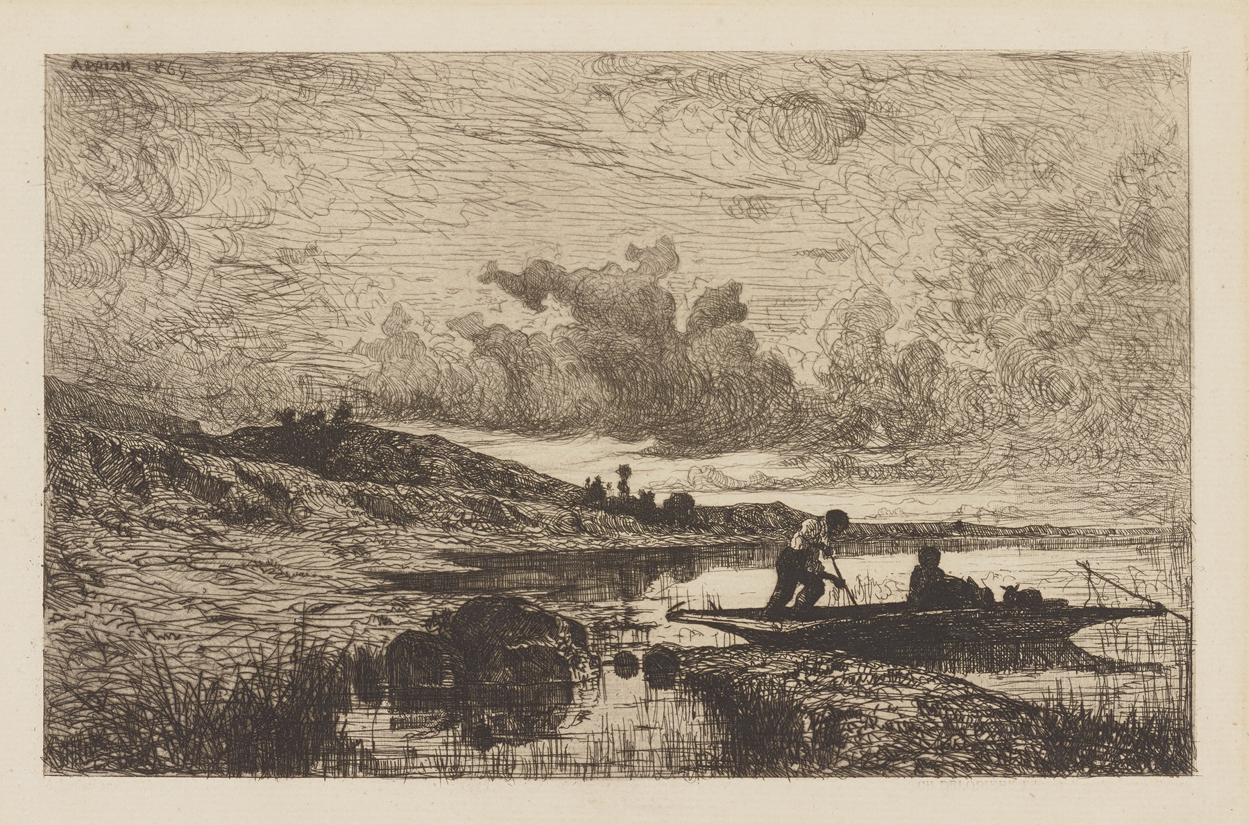 Twilight landscape with the Rhône River, oil on canvas by Adolphe Appian