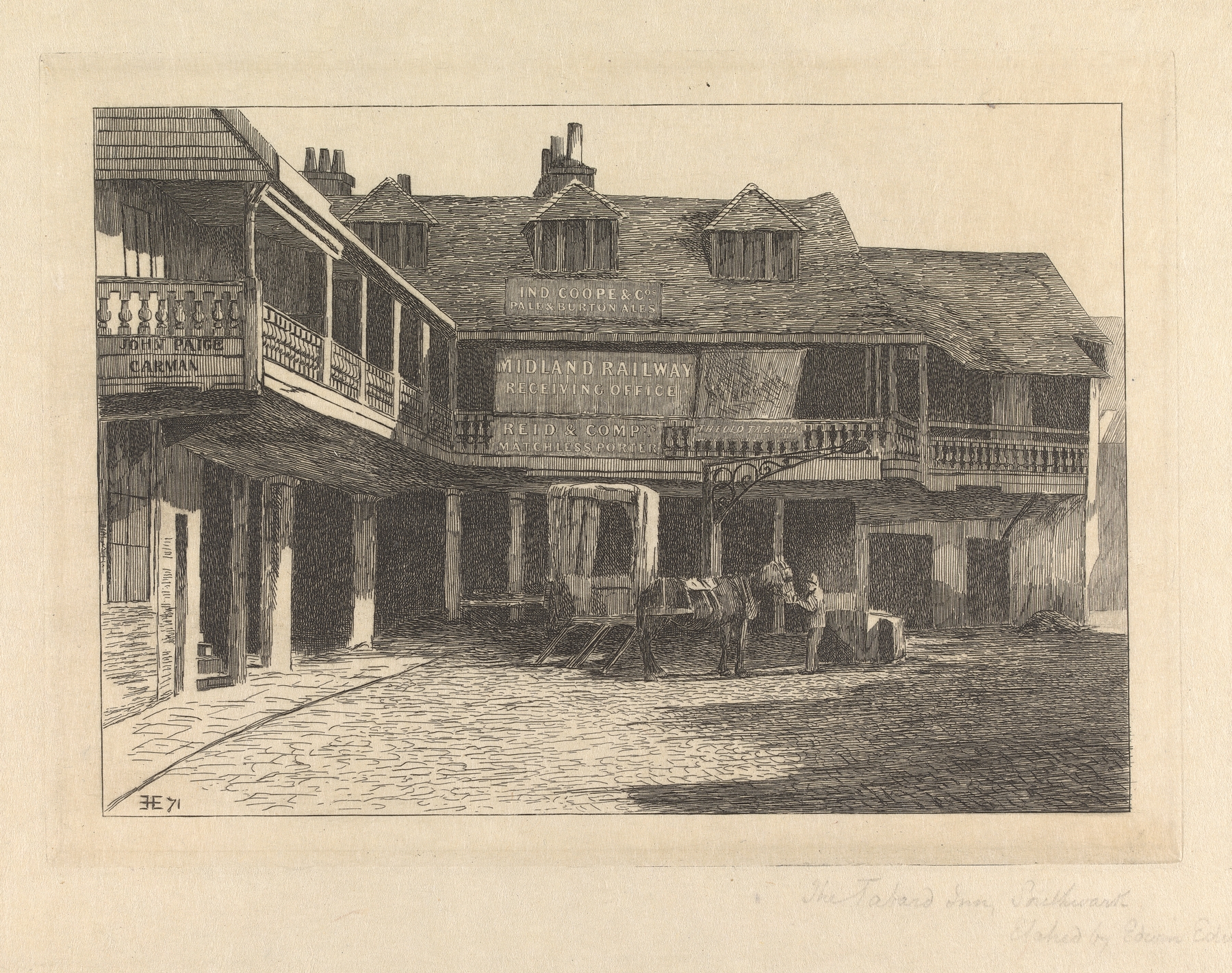 Genre scene of The Tabard Inn, Southwark by Edwin Edwards, oil on canvas