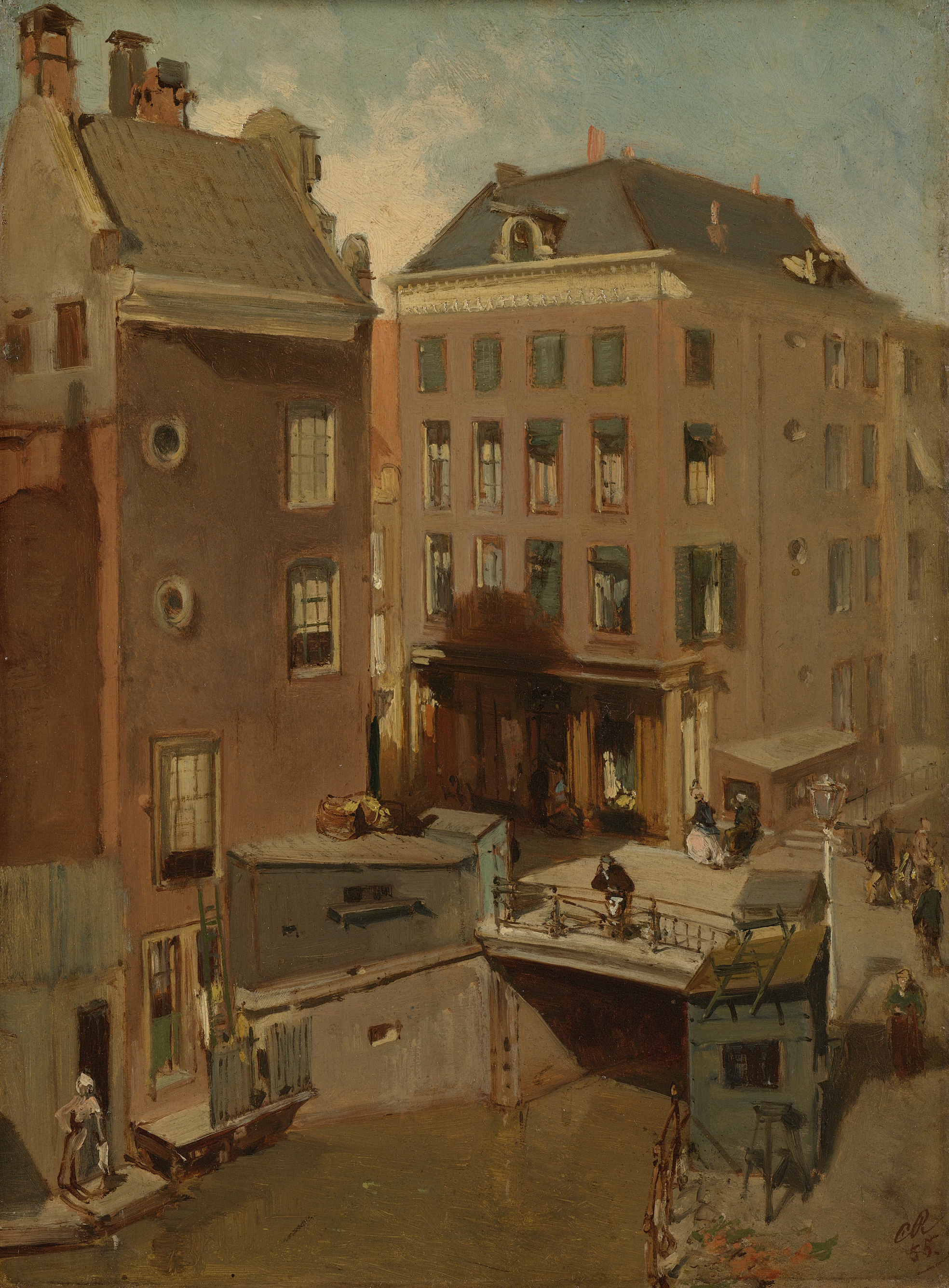 The Osjessluis near Kalverstraat in Amsterdam, oil on panel by Charles Rochussen