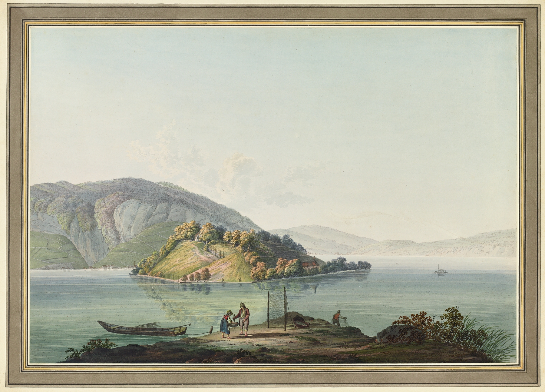 Vue de l’Isle St. Pierre sur le Lac de Bienne, oil on canvas by Johann Joseph Hartmann