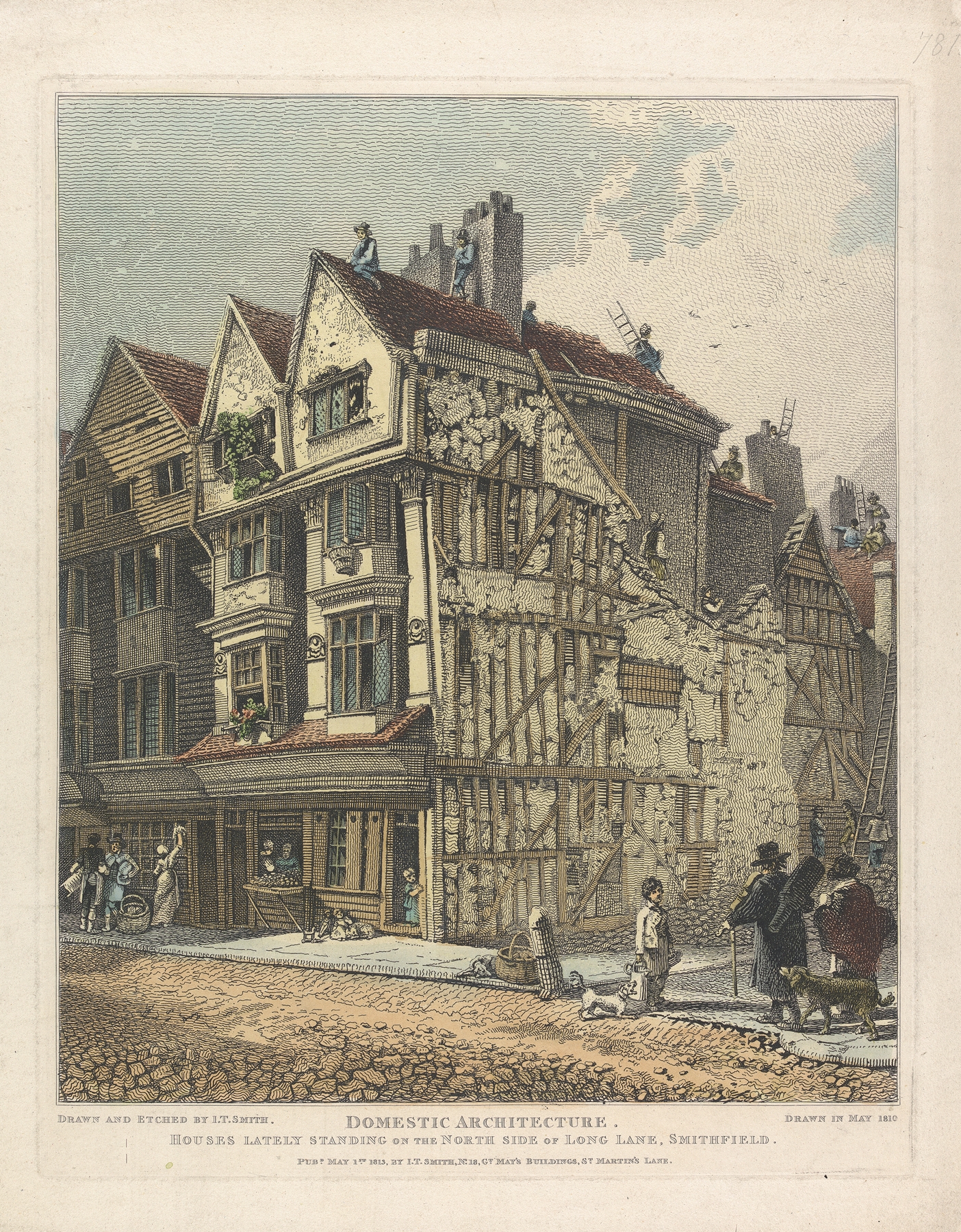 Houses on the North Side of Long Land, Smithfield, by John Thomas Smith, oil painting