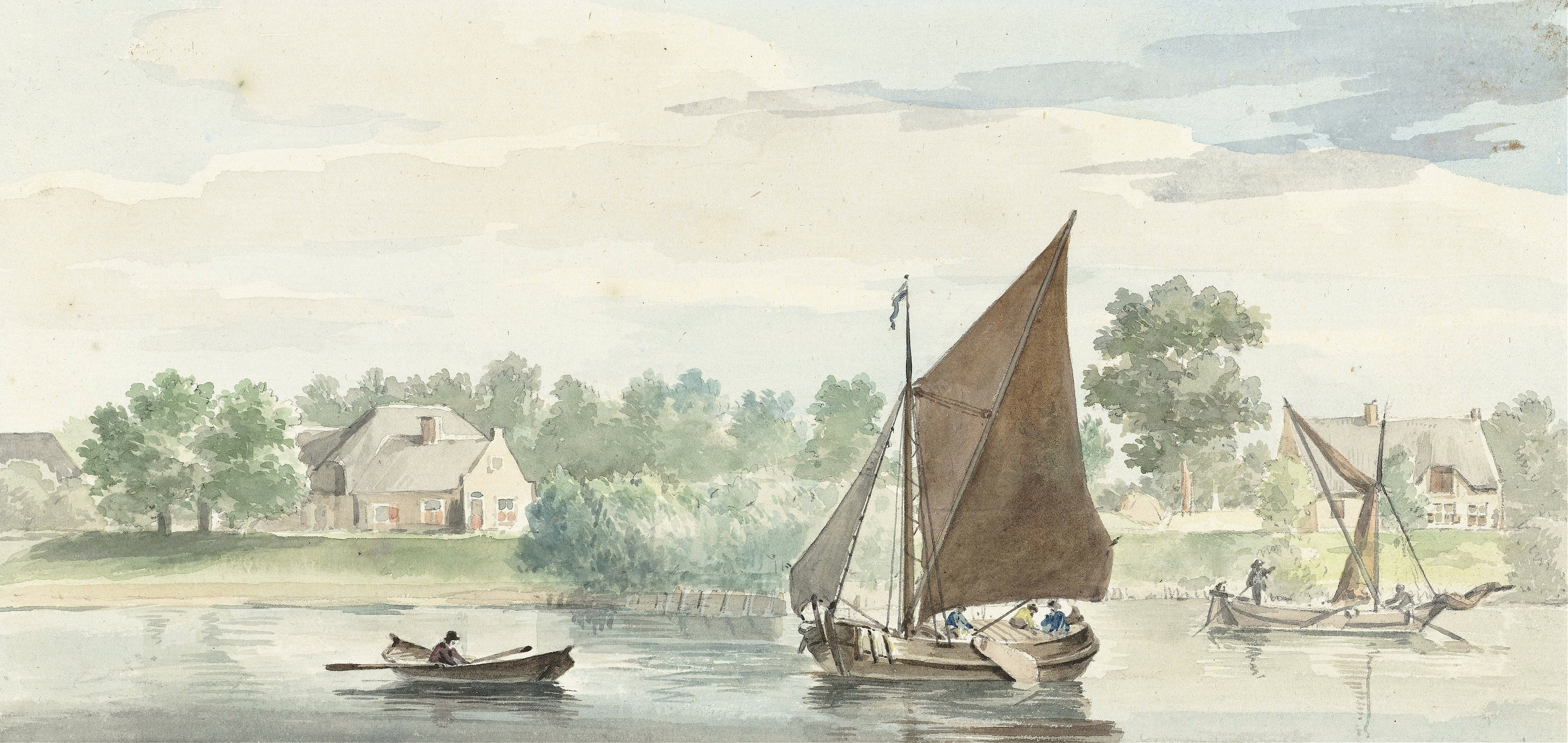 Sailboat on the river Beneden Merwede, oil painting by Aert Schouman