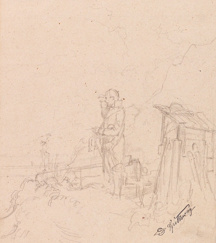 A soldier in a tranquil landscape, capturing a moment of reflection.