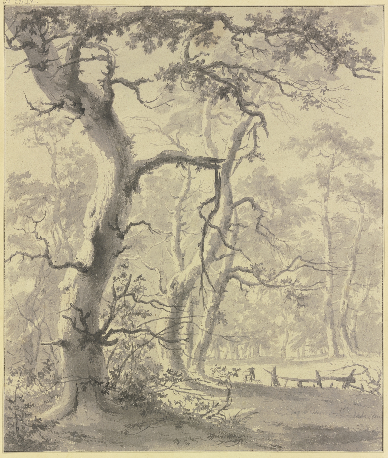 Oil painting by Paulus van Liender depicting a man reading in a forest.
