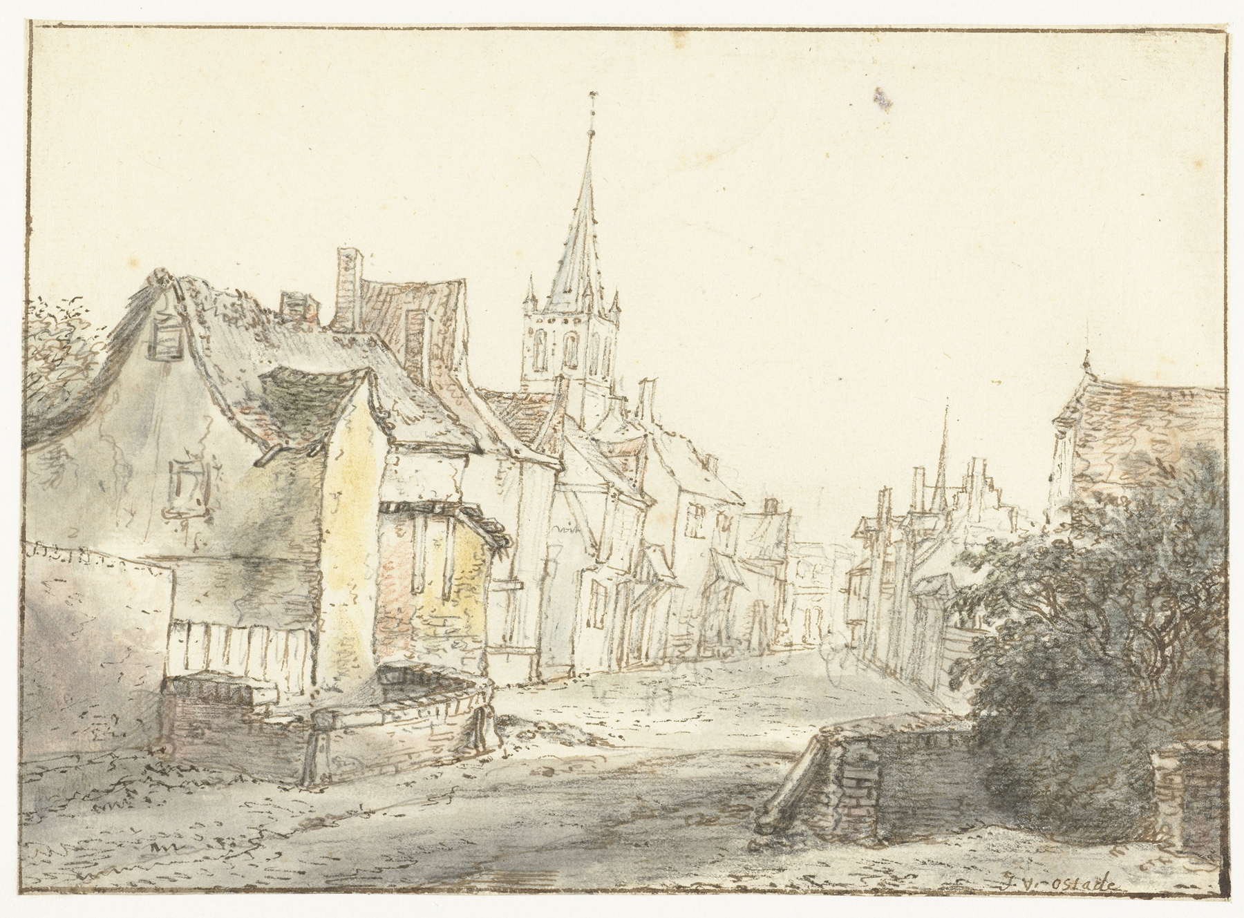 Genre scene with villagers on a cobblestone path, Isaac van Ostade, oil painting