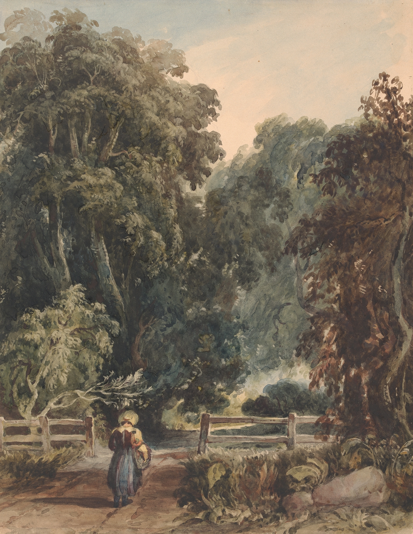 Girl on Lane, Entering Wooded Area, by Thomas Sully, public domain