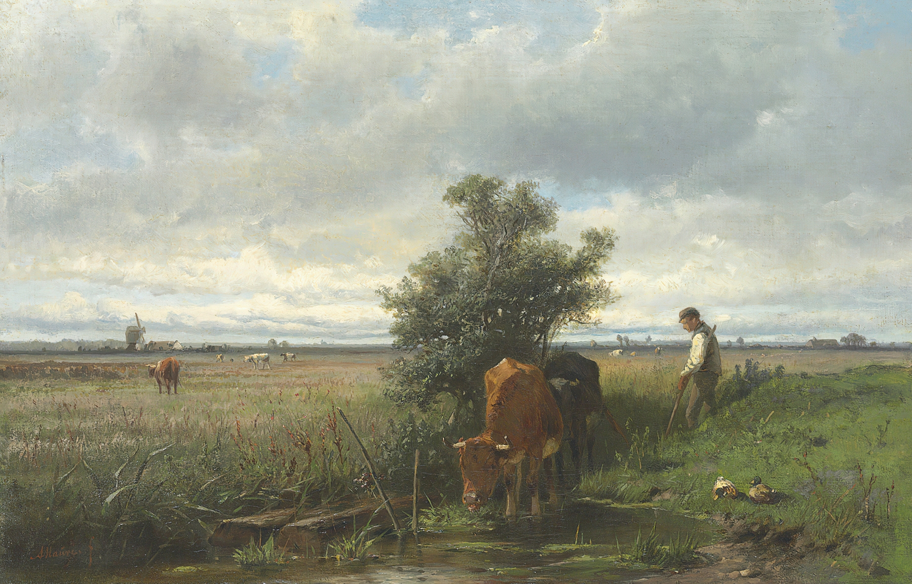 Cattle Watering, by Anton Mauve, public domain