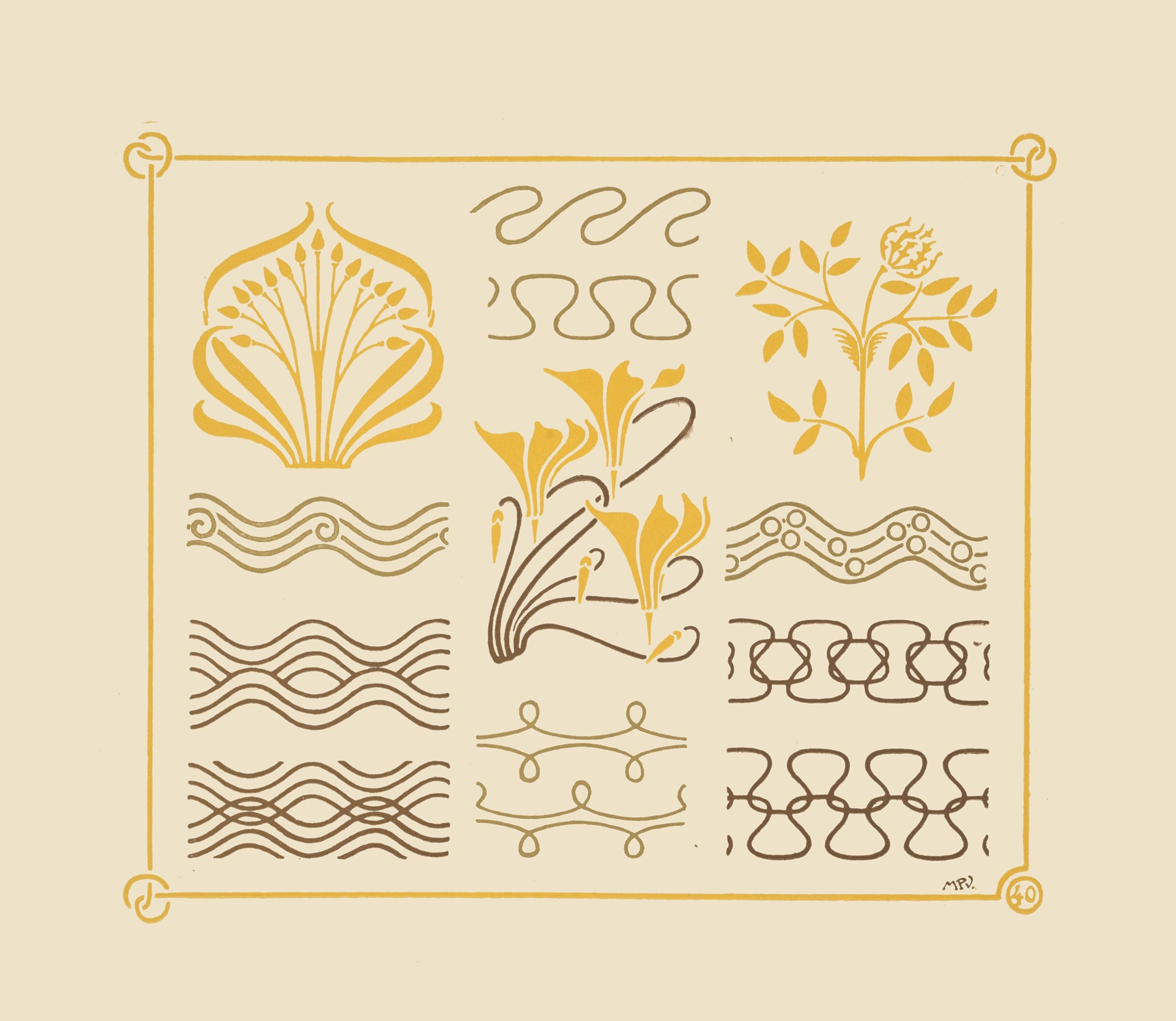 Abstract design based on leaves and curvilinear shapes., by Maurice Pillard Verneuil, public domain