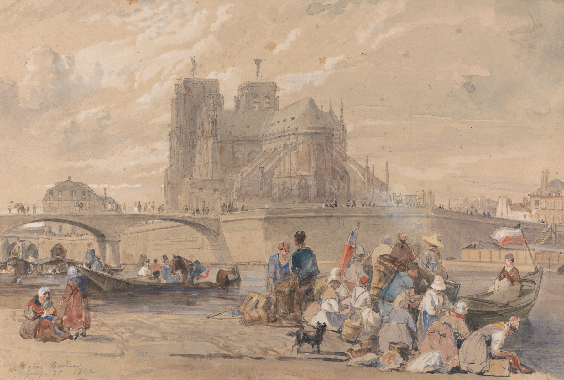Notre Dame, Paris by William Parrott, oil painting showcasing gothic architecture and light.