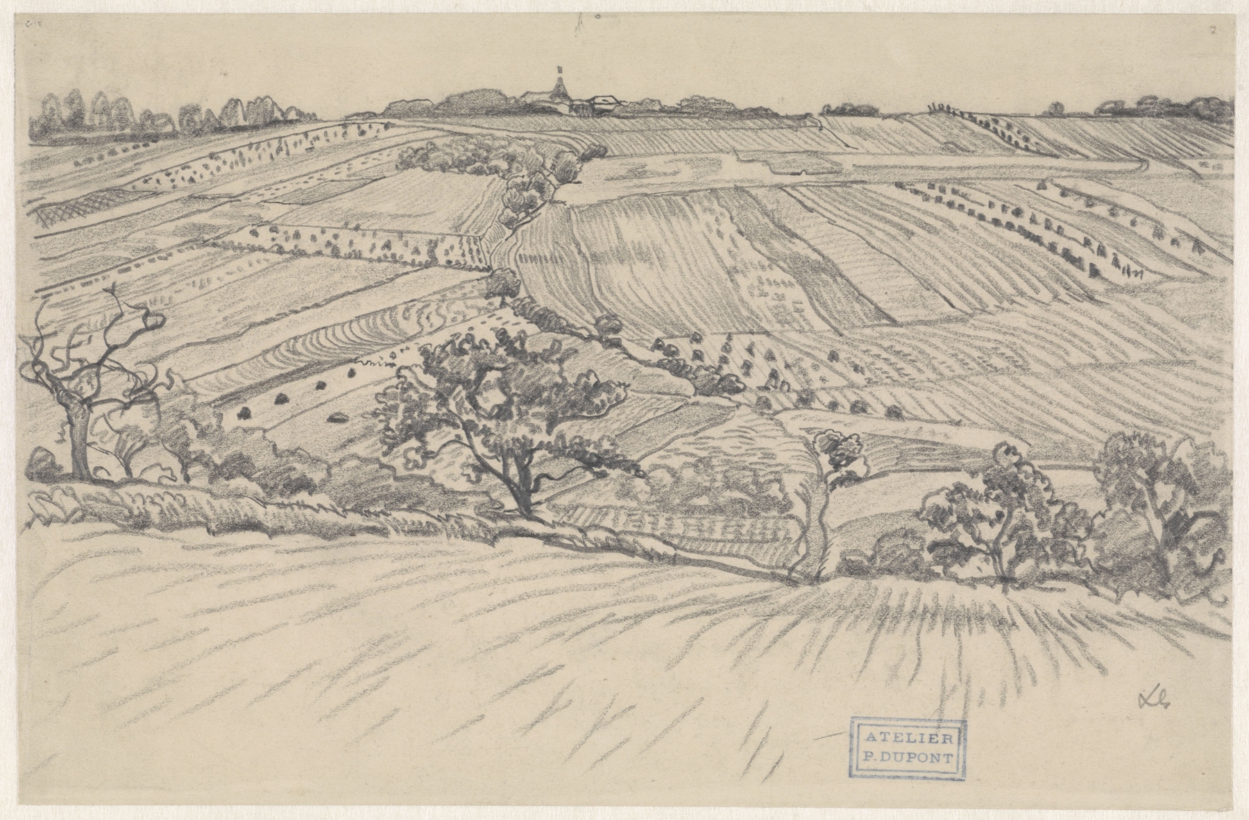 Heuvelachtig landschap met korenvelden, oil on canvas by Pieter Dupont