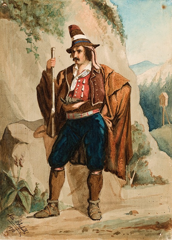 A depiction of an Italian bandit in a rustic setting.