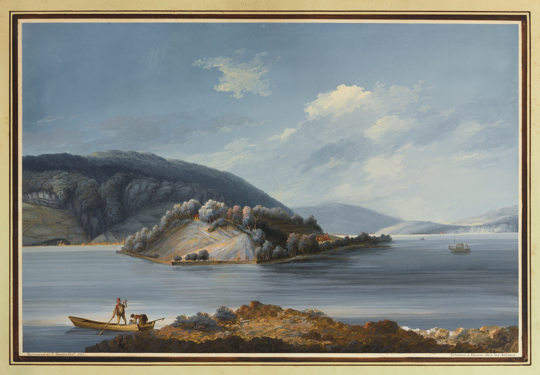 Vue de l’Isle de St. Pierre sur le Lac de Bienne, oil on canvas by Johann Joseph Hartmann