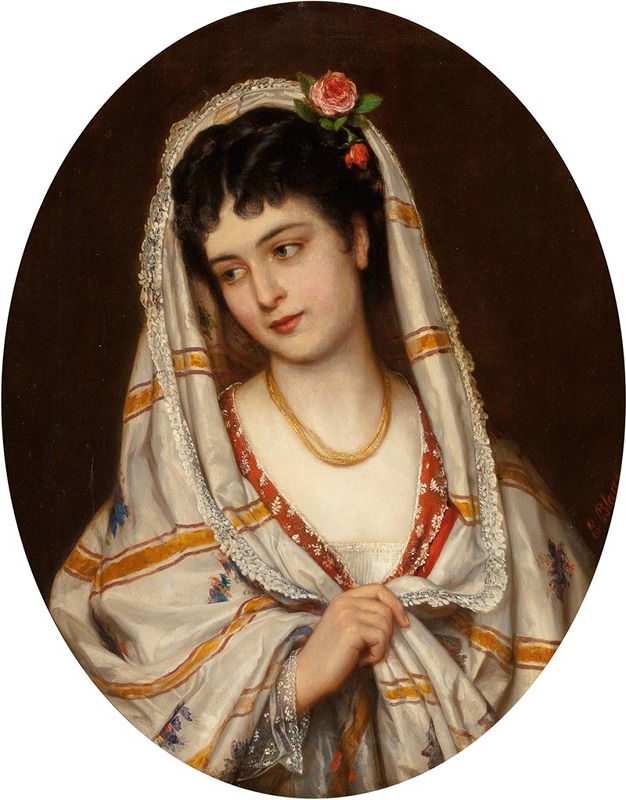 A young Italian beauty by Eugen von Blaas captures the essence of Italian femininity.