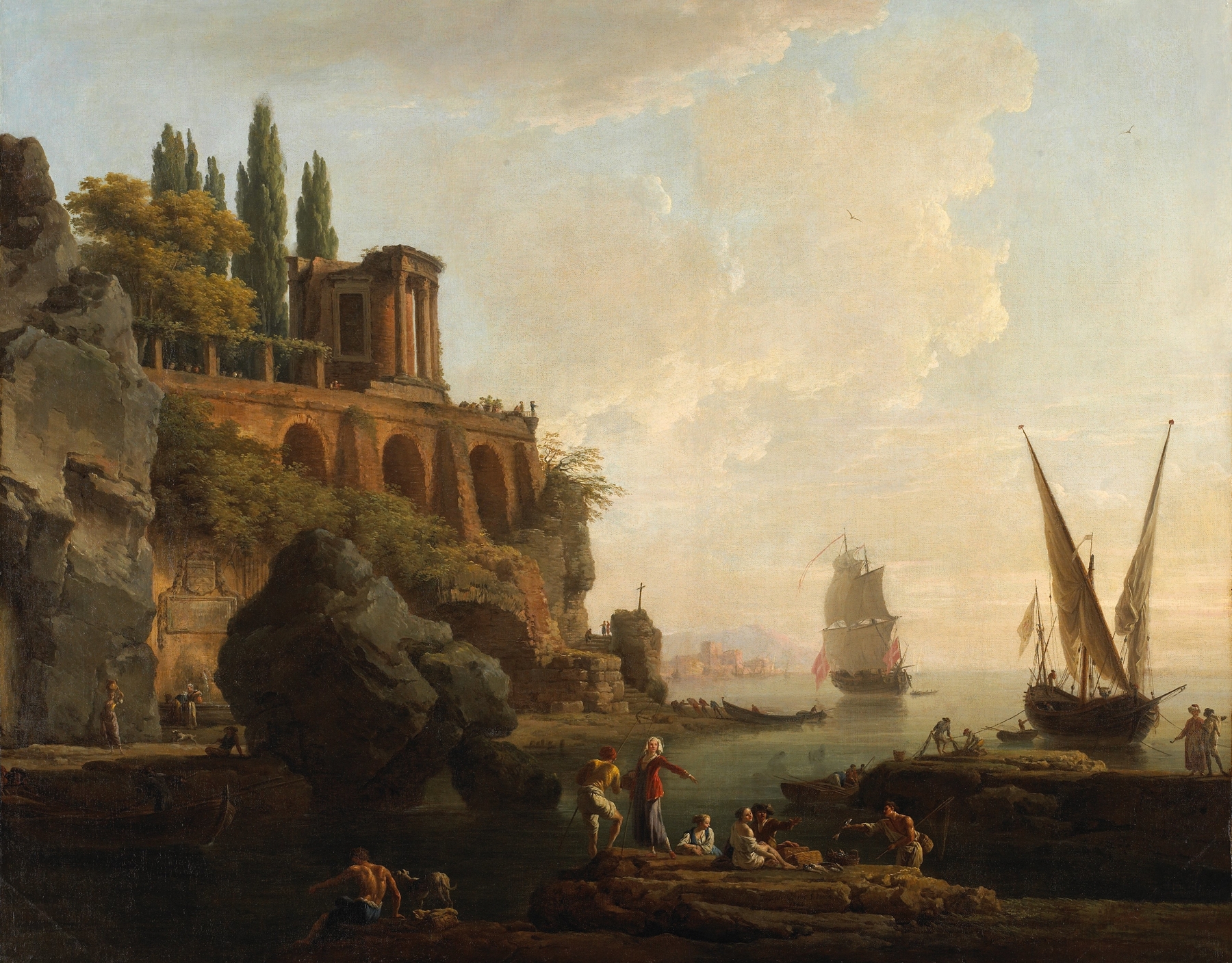 Imaginary Landscape,Italian Harbor Scene, by Claude-Joseph Vernet, public domain