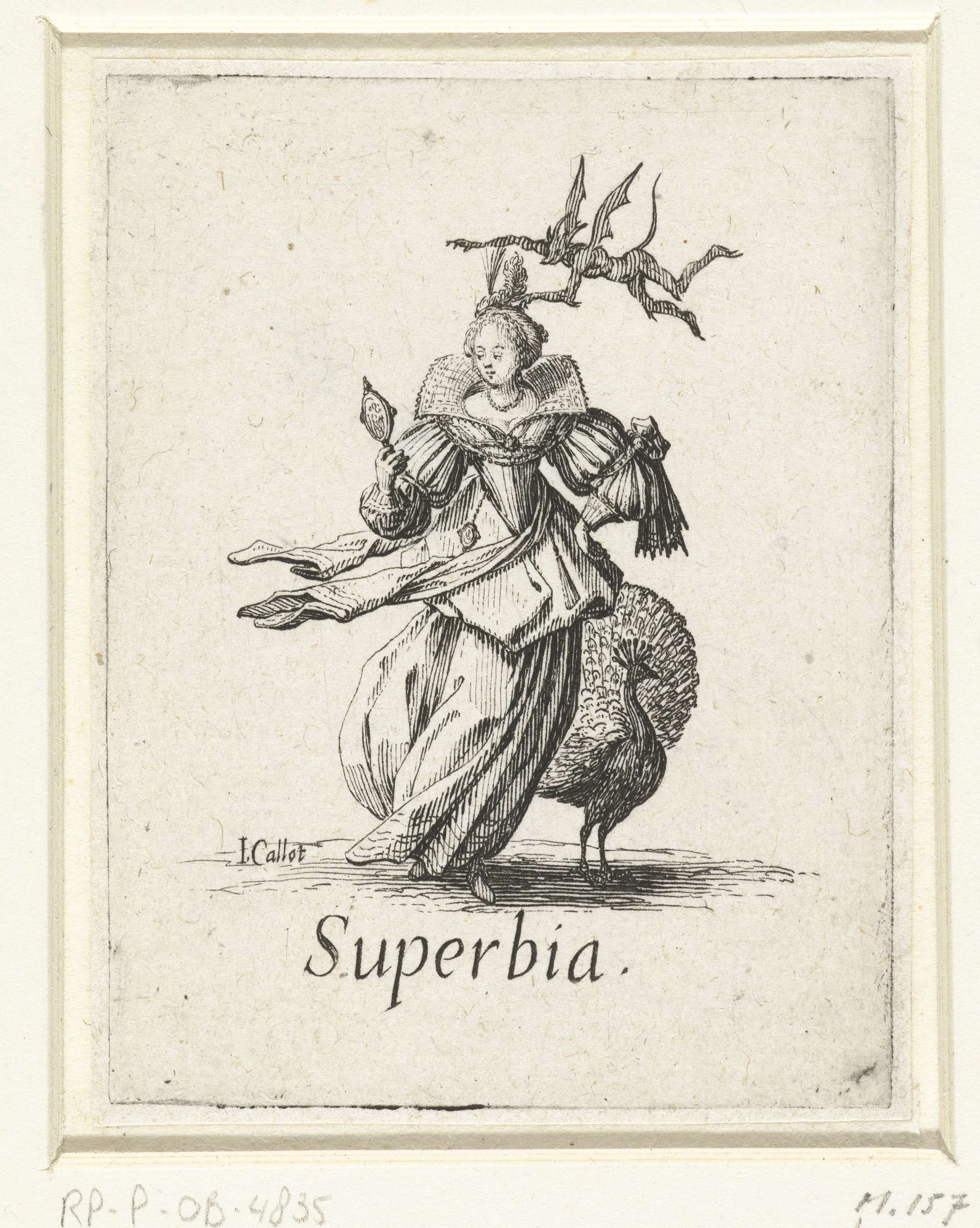Hoogmoed etching by Jacques Callot, featuring a grand figure amidst chaotic lesser figures.