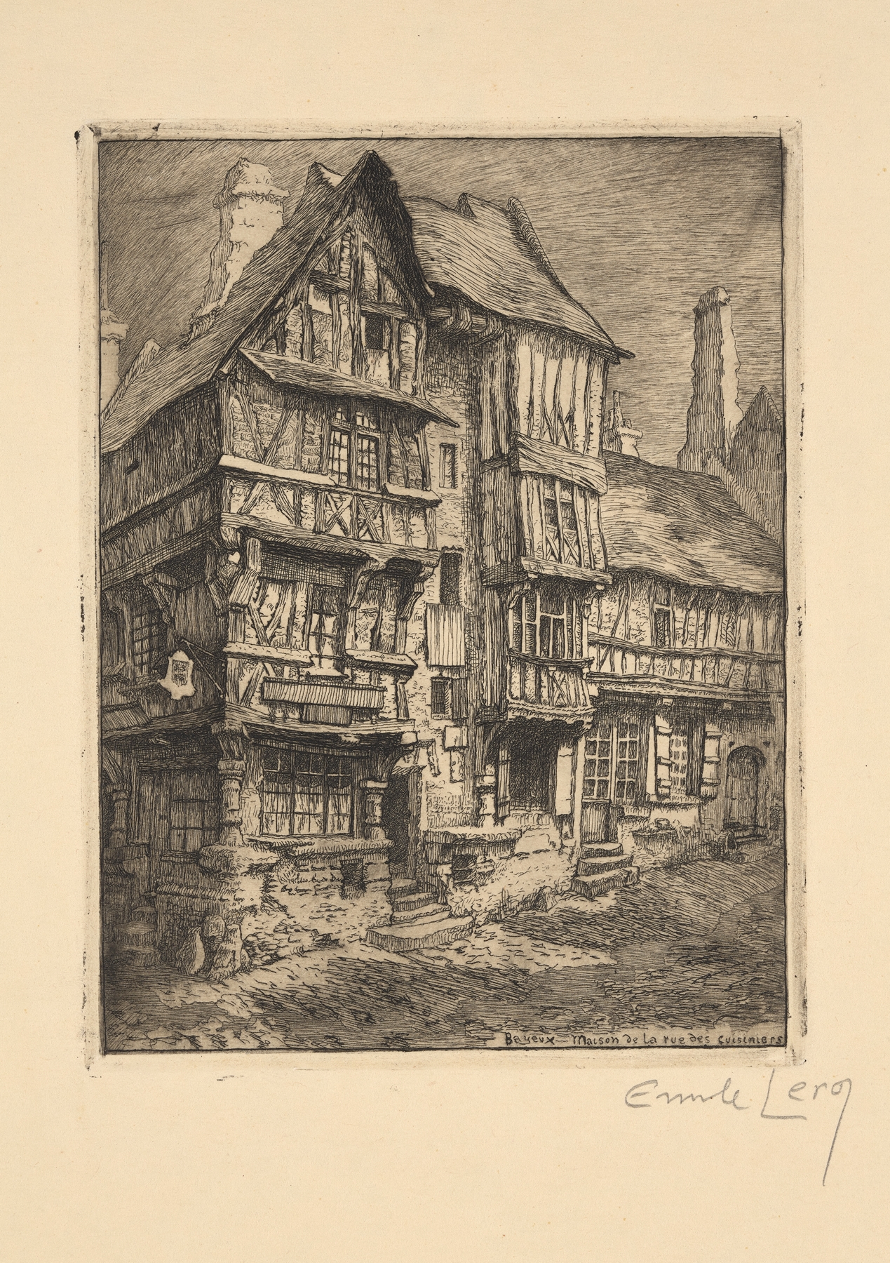 Architecture scene of Bayeux – House in the Rue des Cuisiniers by Émile Leroy, impressionism